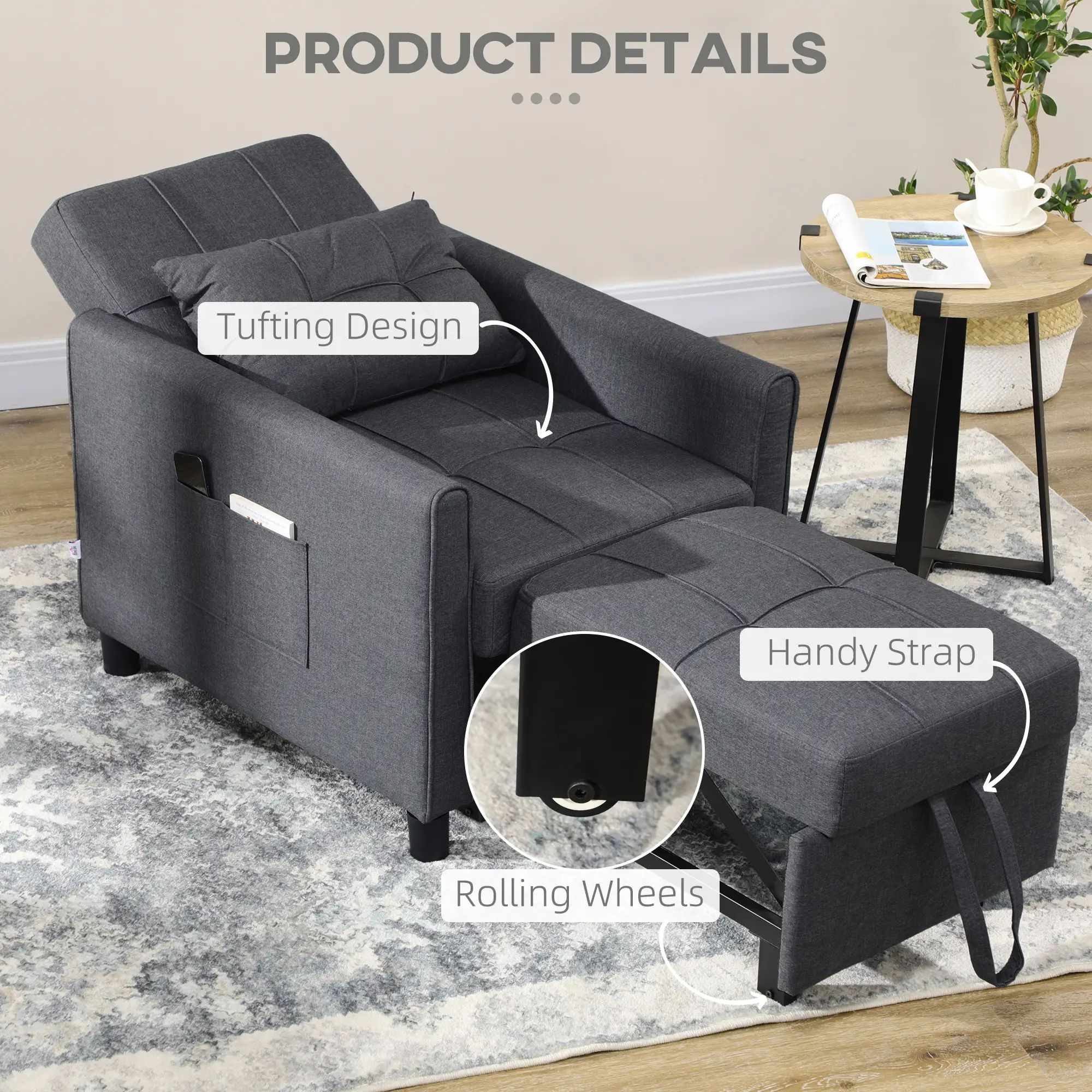 Linen Armchair 69 x 82 x 85cm - Grey - 7