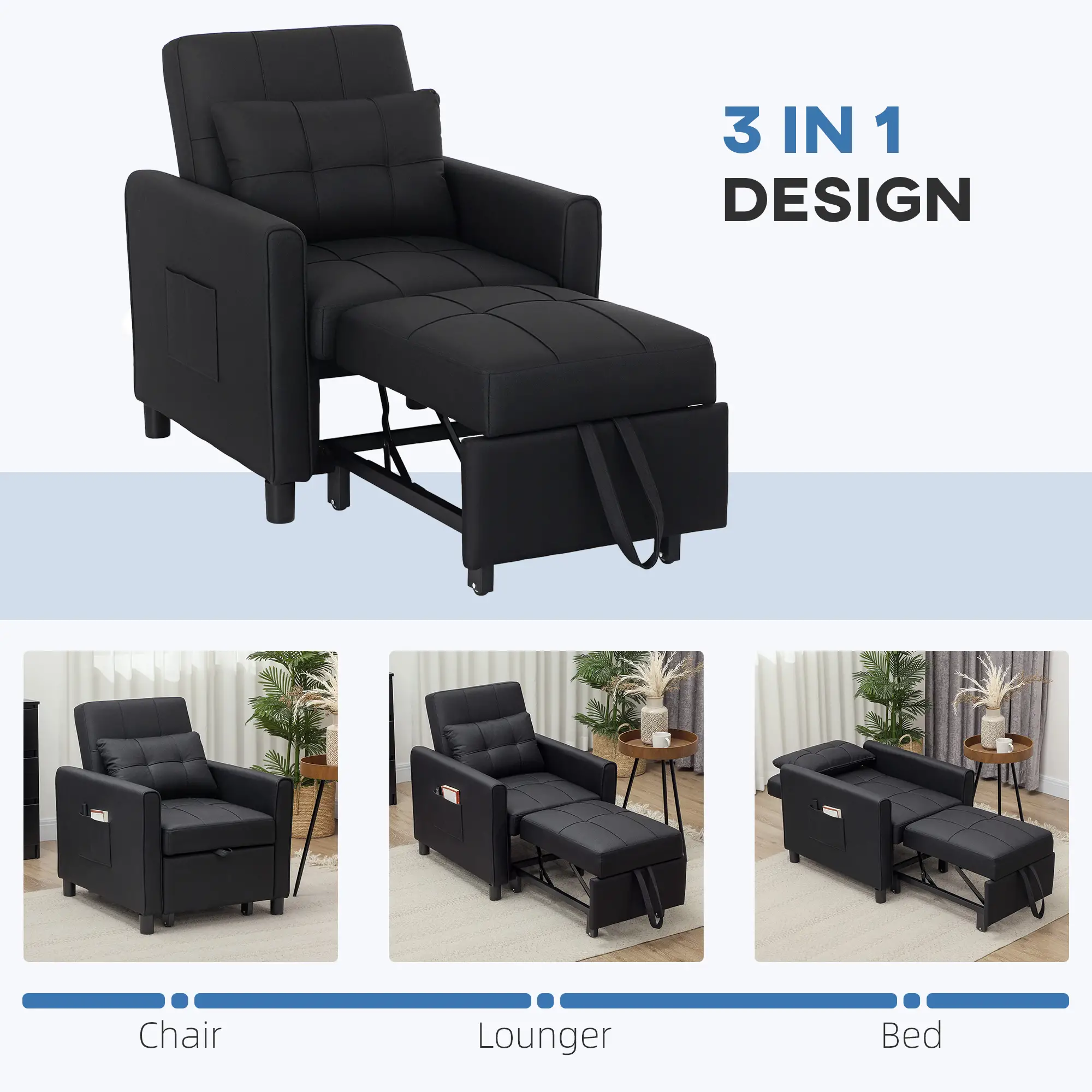 Linen Armchair 69 x 82 x 85cm - Black - 6