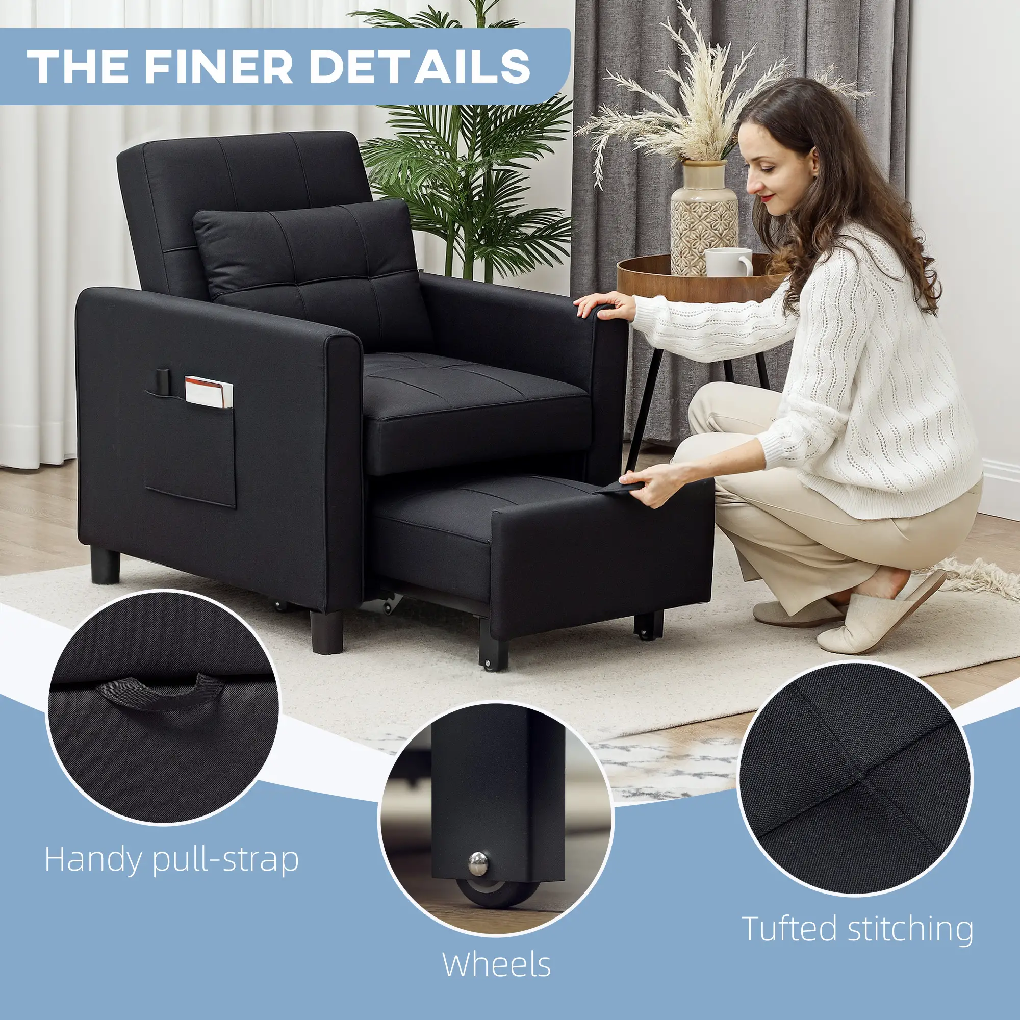 Linen Armchair 69 x 82 x 85cm - Black - 7