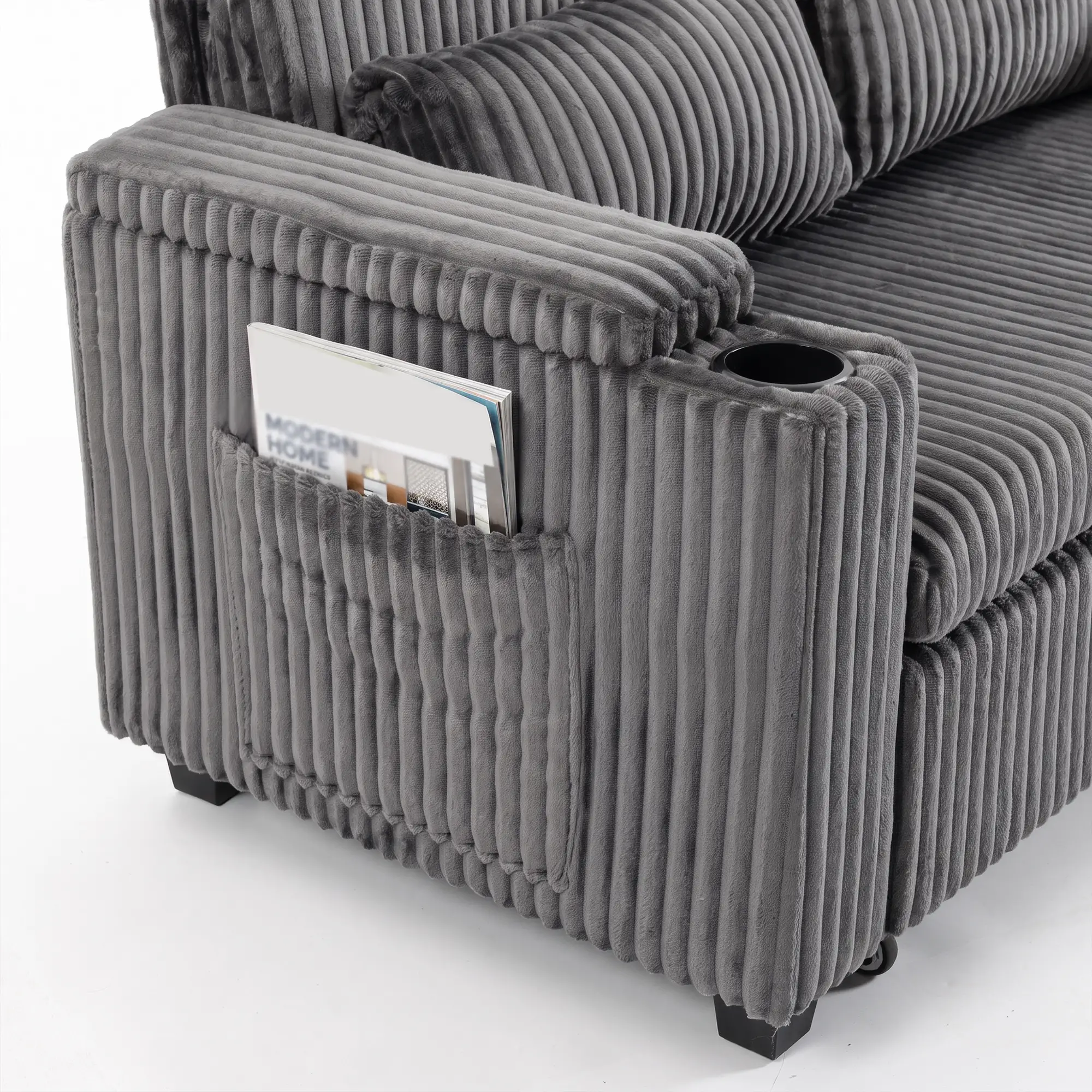 2 Seater Corduroy Sofa Bed 132 x 88 x 88cm - Dark Grey - 12