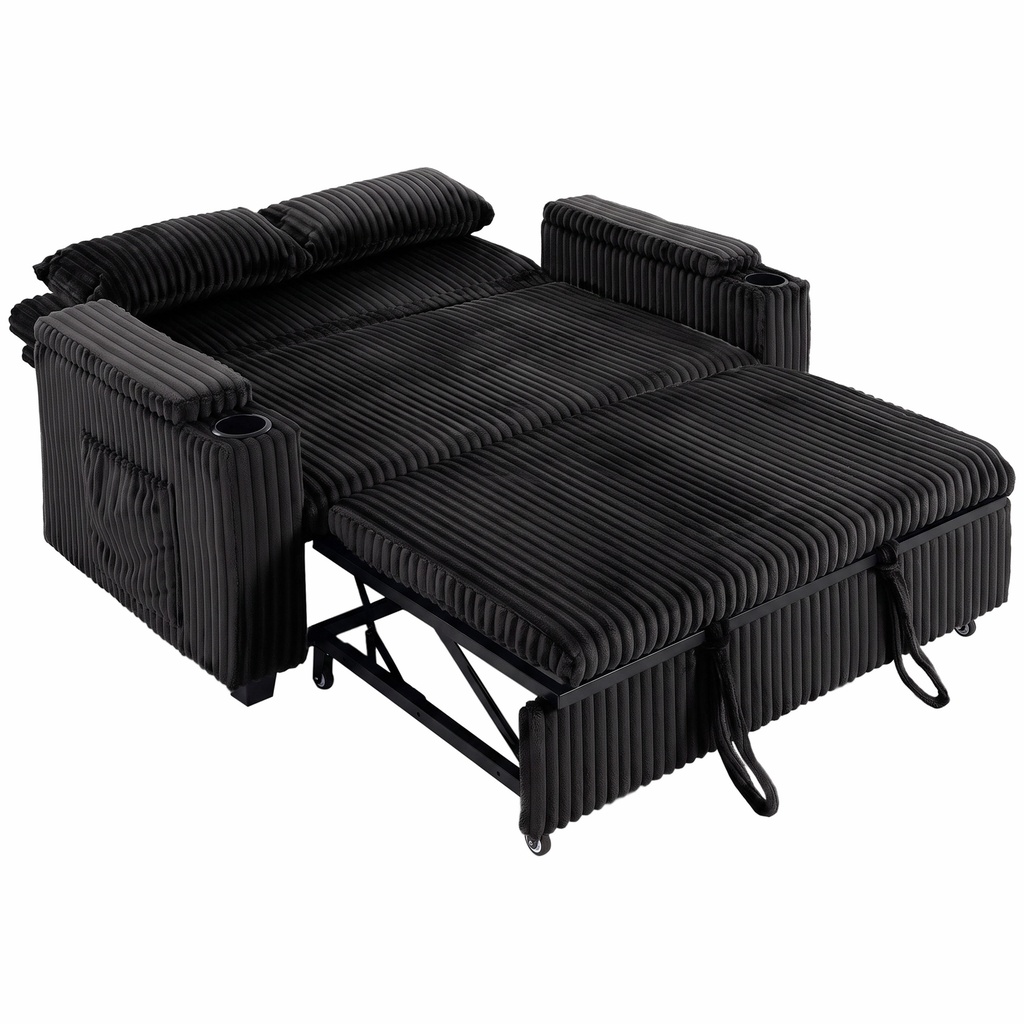 2 Seater Corduroy Sofa Bed 132 x 88 x 88cm - Black - 1