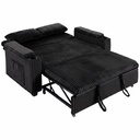 2 Seater Corduroy Sofa Bed 132 x 88 x 88cm - Black - 1