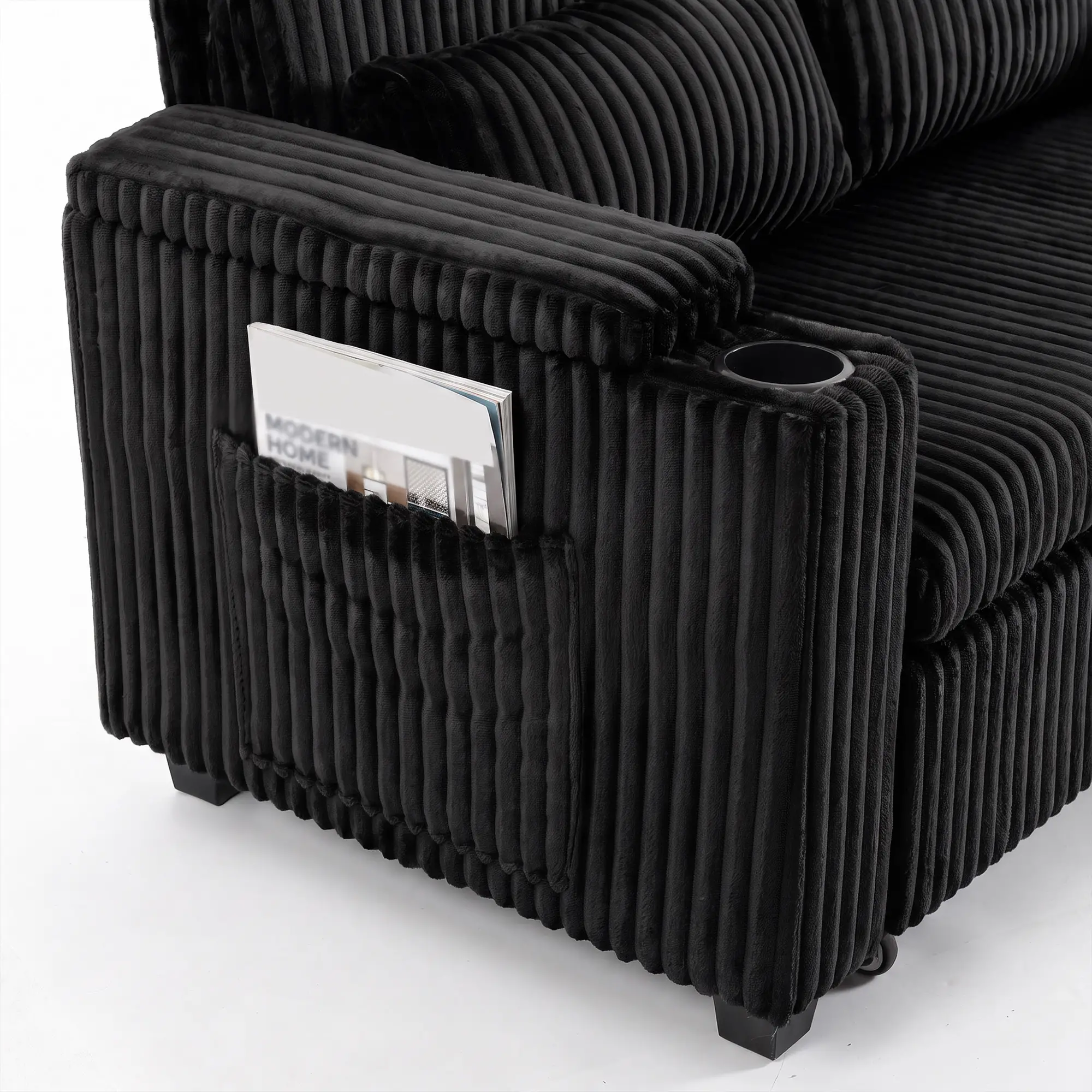 2 Seater Corduroy Sofa Bed 132 x 88 x 88cm - Black - 12