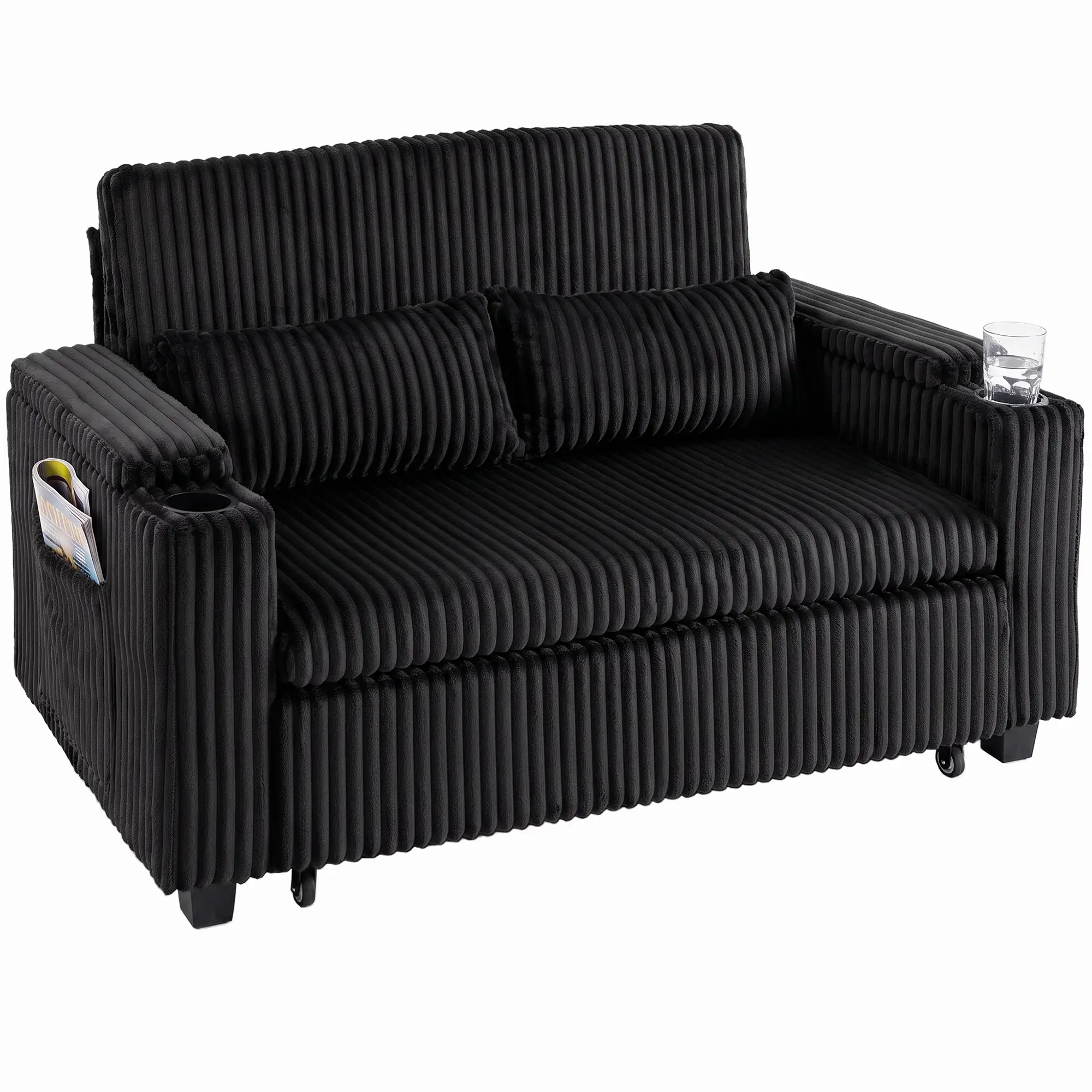 2 Seater Corduroy Sofa Bed 132 x 88 x 88cm - Black - 15