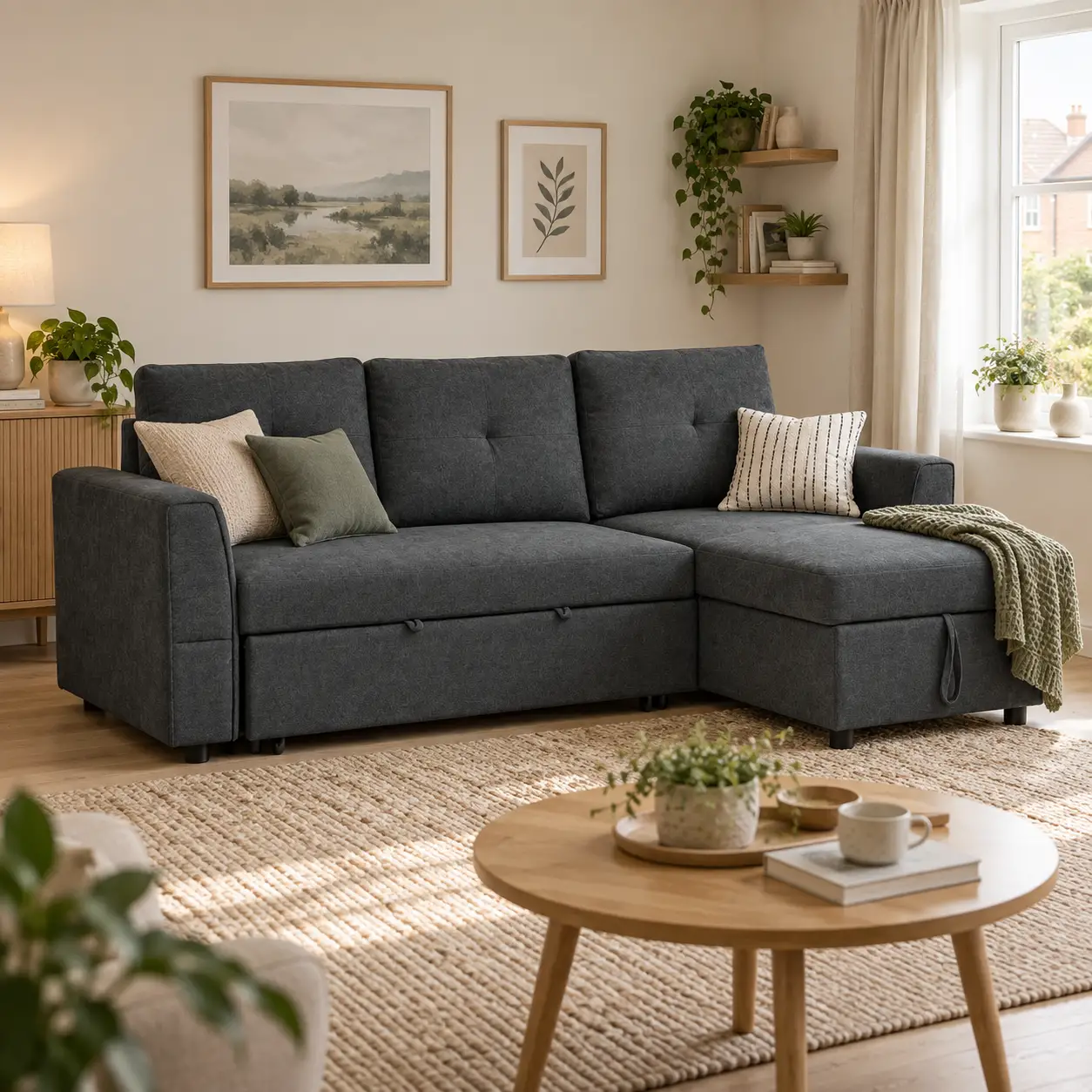 3 Seater Linen Sofa Bed 85 x 232 x 141cm - Dark Grey - 2
