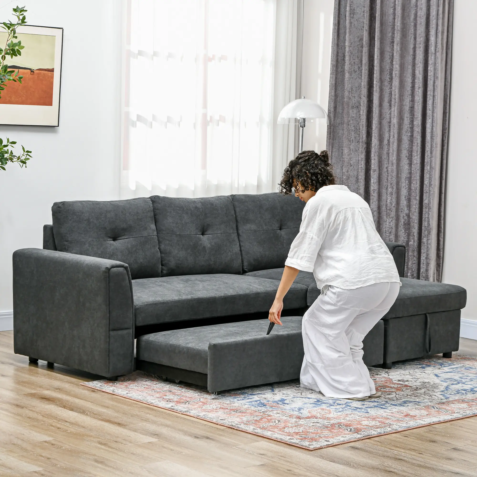 3 Seater Linen Sofa Bed 85 x 232 x 141cm - Dark Grey - 8