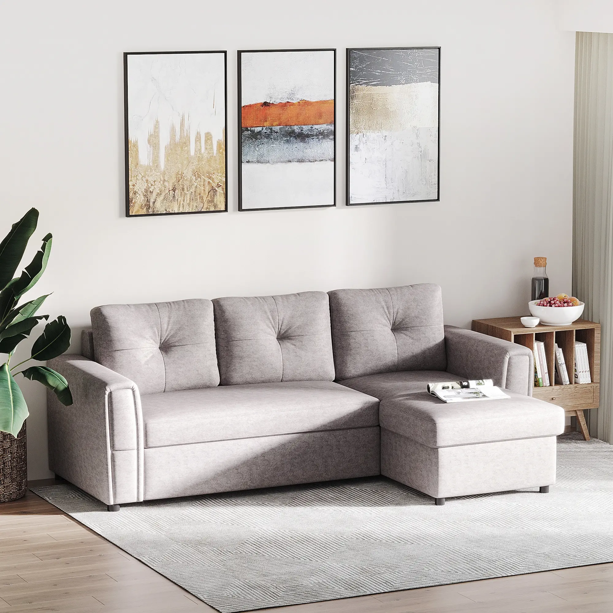 3 Seater Linen Sofa Bed 85 x 232 x 141cm - Grey - 2