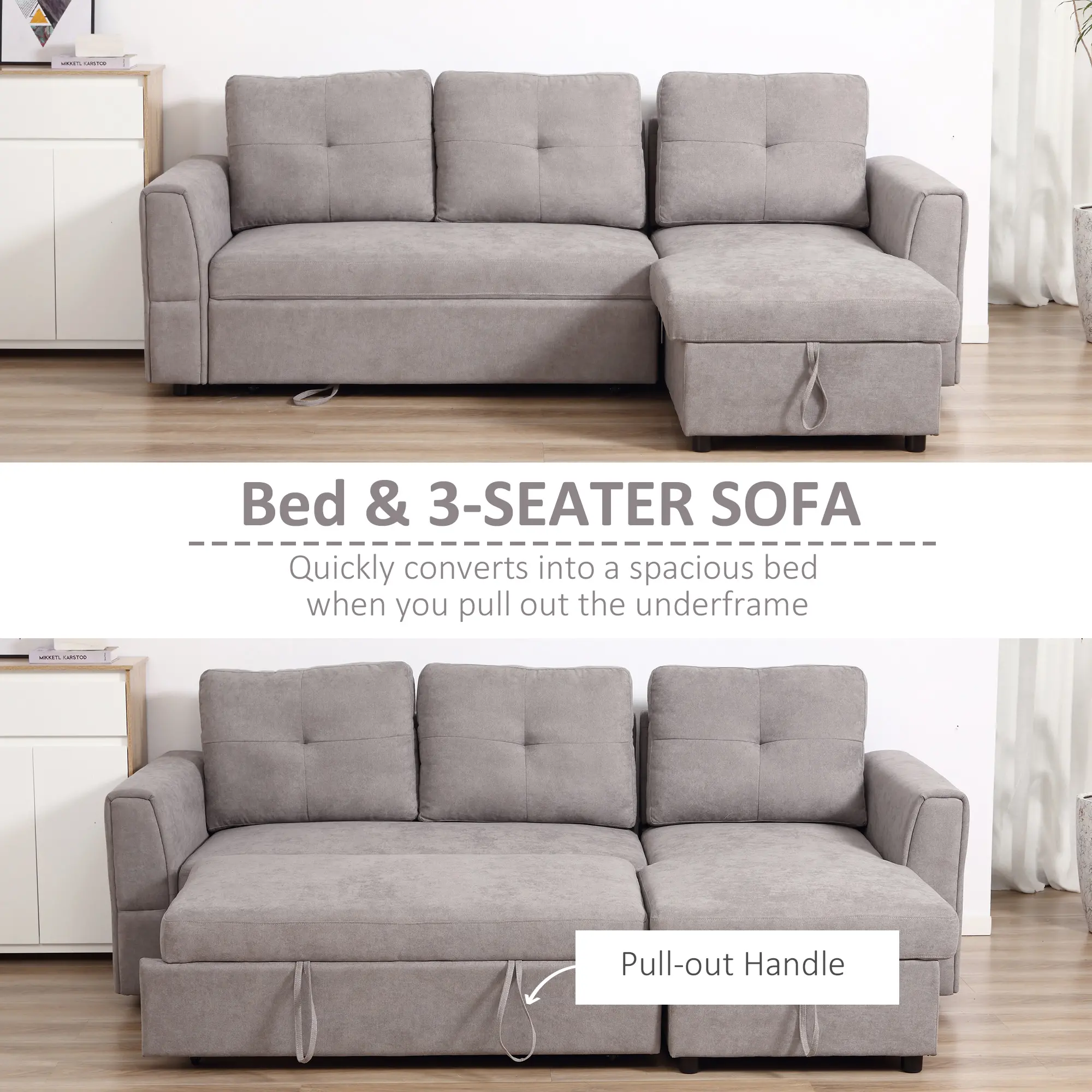 3 Seater Linen Sofa Bed 85 x 232 x 141cm - Grey - 4