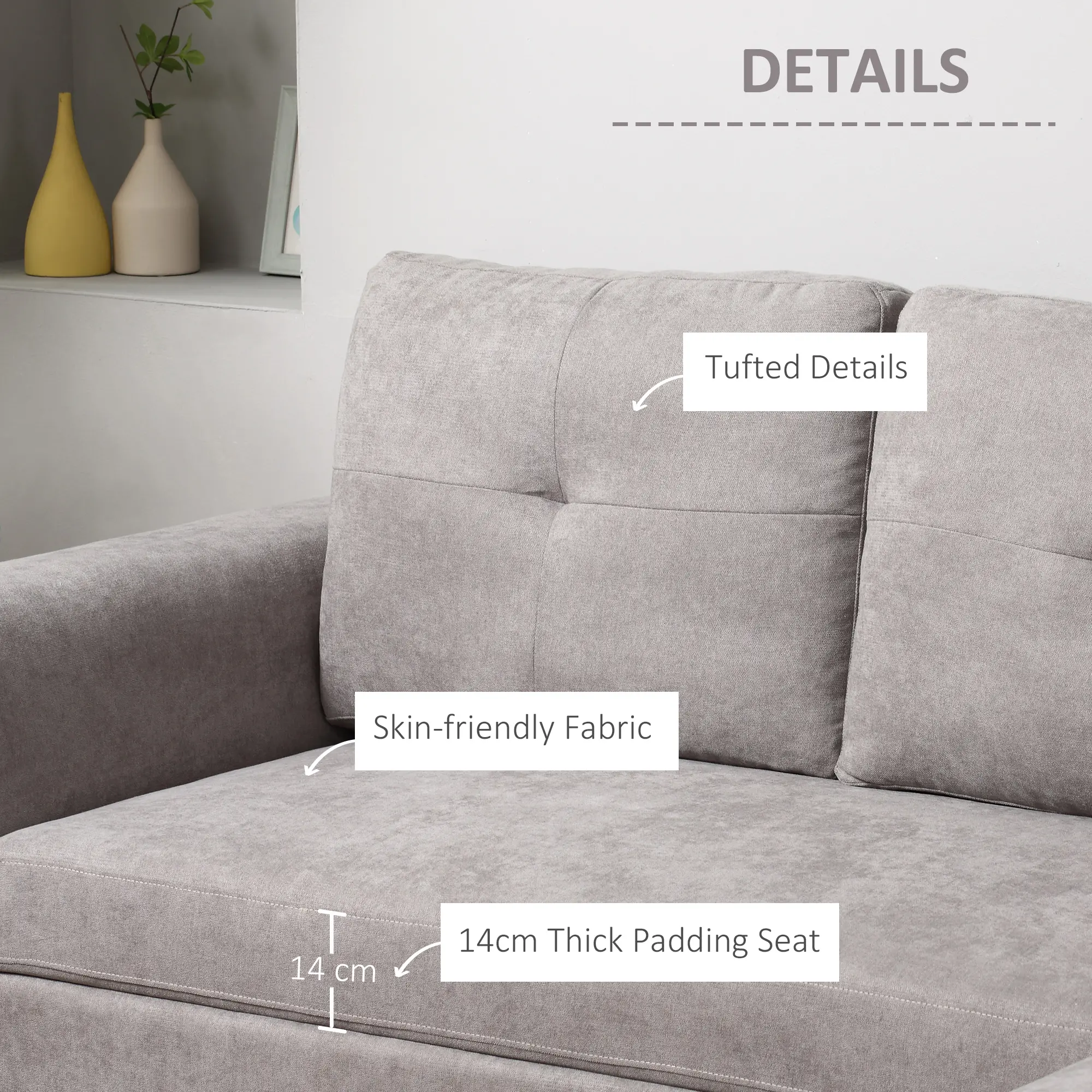 3 Seater Linen Sofa Bed 85 x 232 x 141cm - Grey - 5