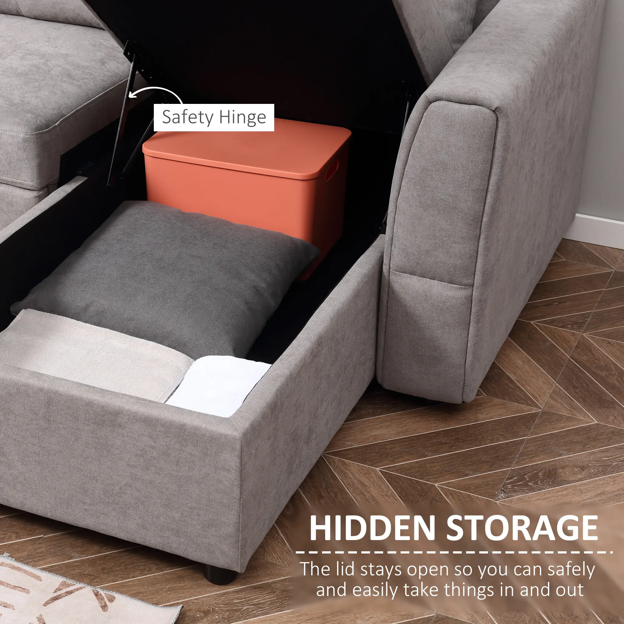 3 Seater Linen Sofa Bed 85 x 232 x 141cm - Grey - 6