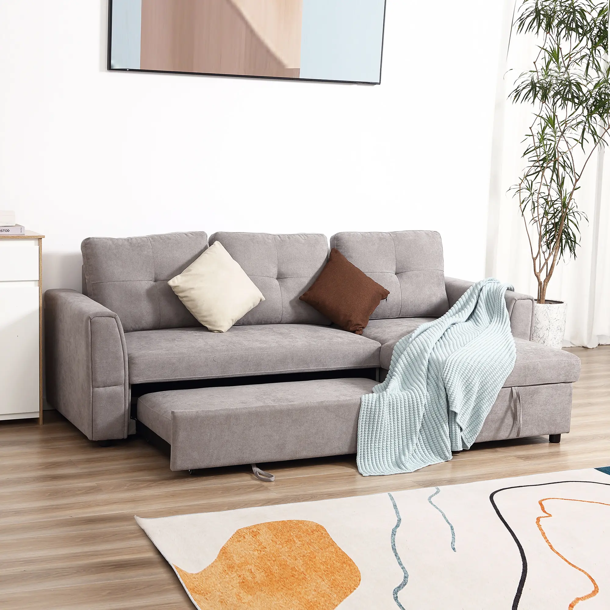 3 Seater Linen Sofa Bed 85 x 232 x 141cm - Grey - 12