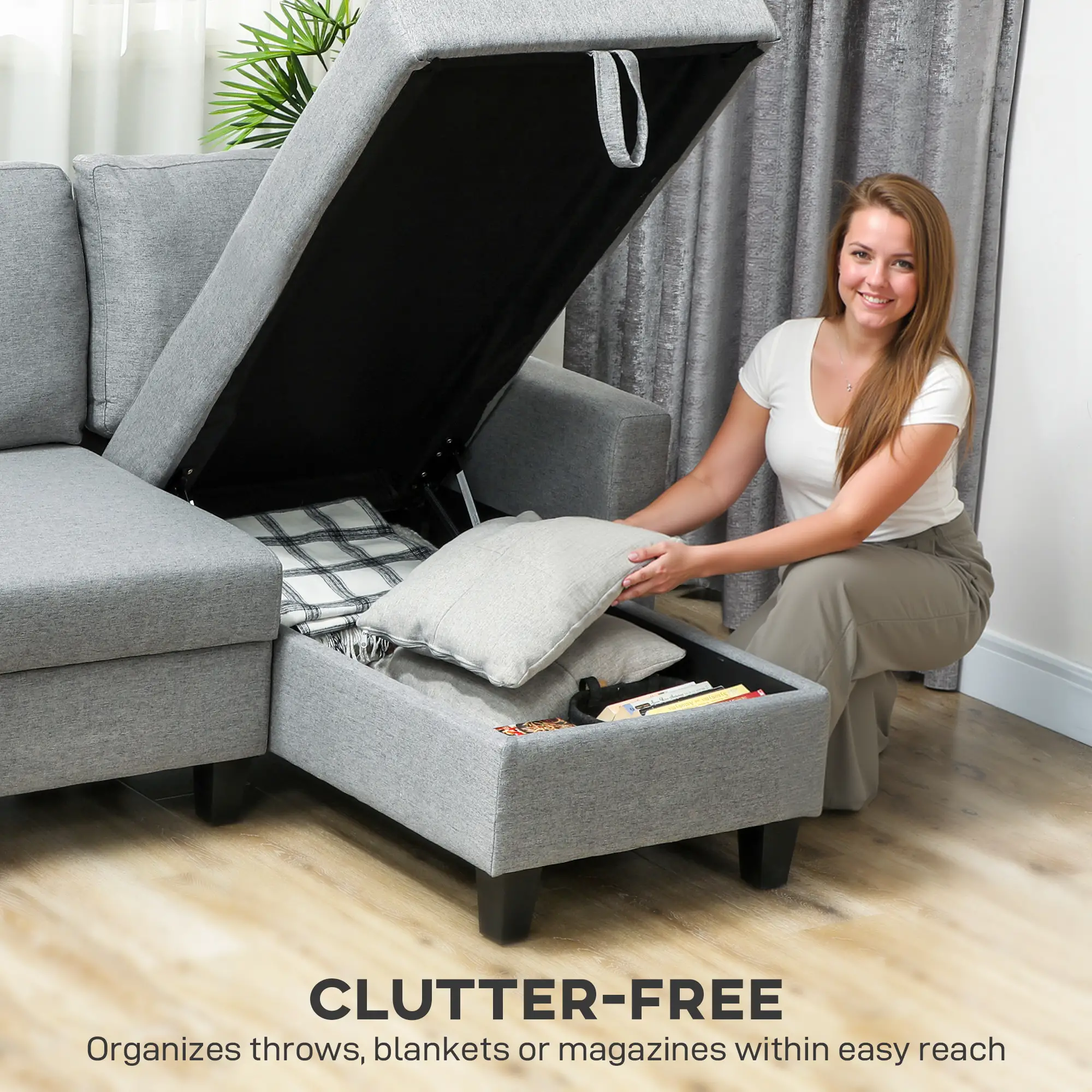 Linen Sofa Bed 197 x 129 x 85cm - Grey, Black - 6