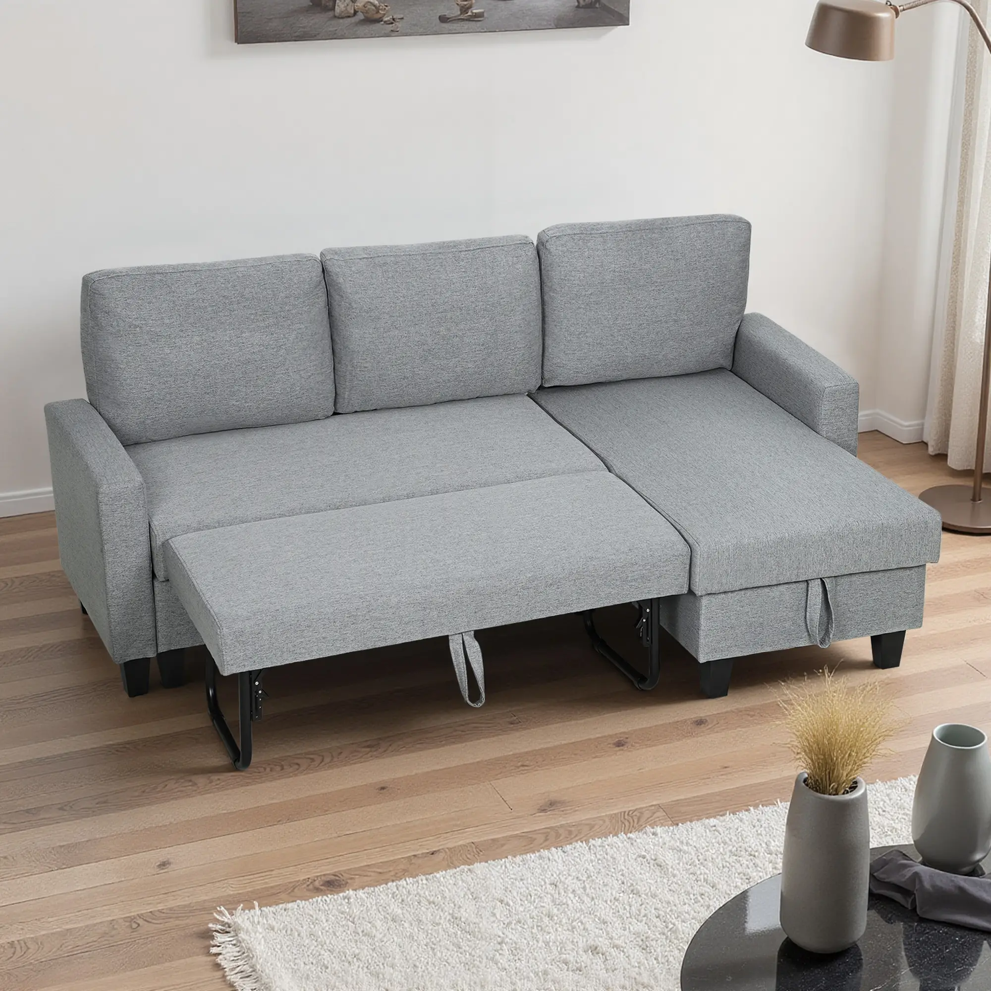 Linen Sofa Bed 197 x 129 x 85cm - Grey, Black - 12