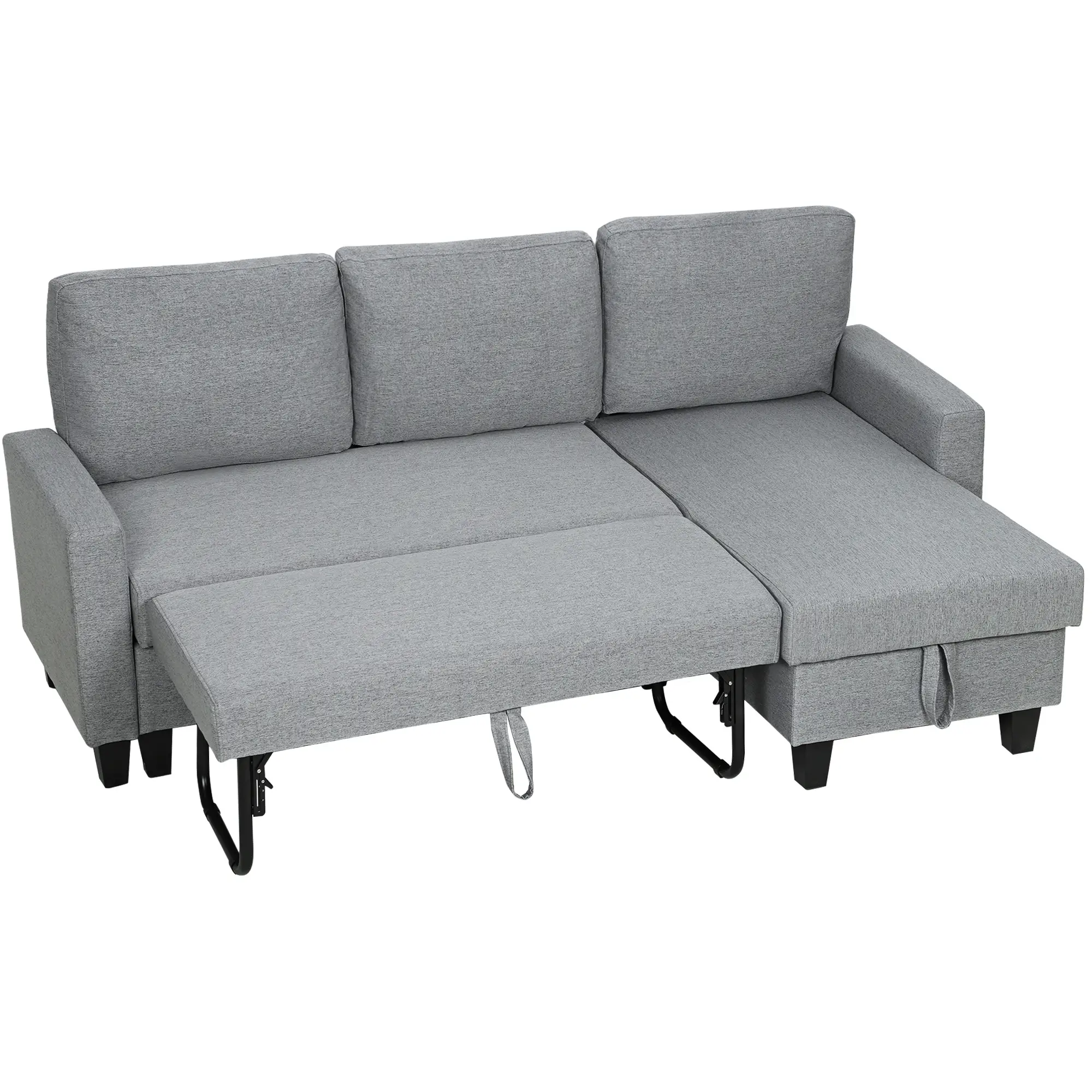Linen Sofa Bed 197 x 129 x 85cm - Grey, Black - 13