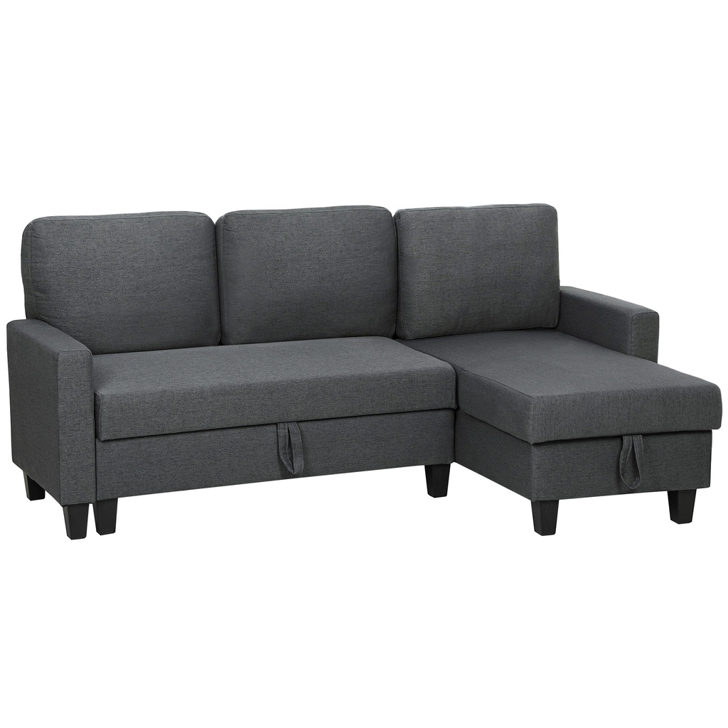 Linen Sofa Bed 197 x 129 x 85cm - Charcoal Grey, Black - 1