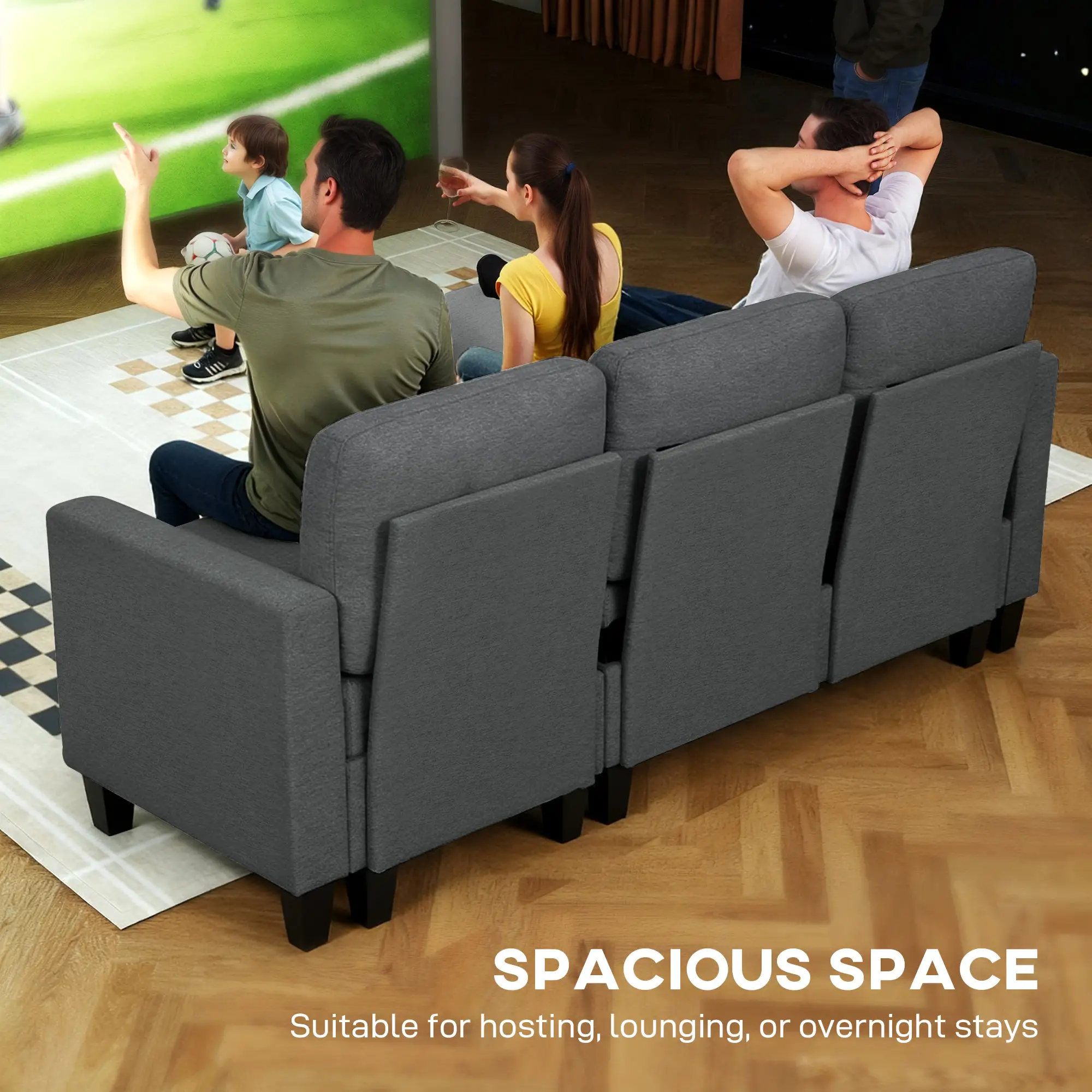 Linen Sofa Bed 197 x 129 x 85cm - Charcoal Grey, Black - 4