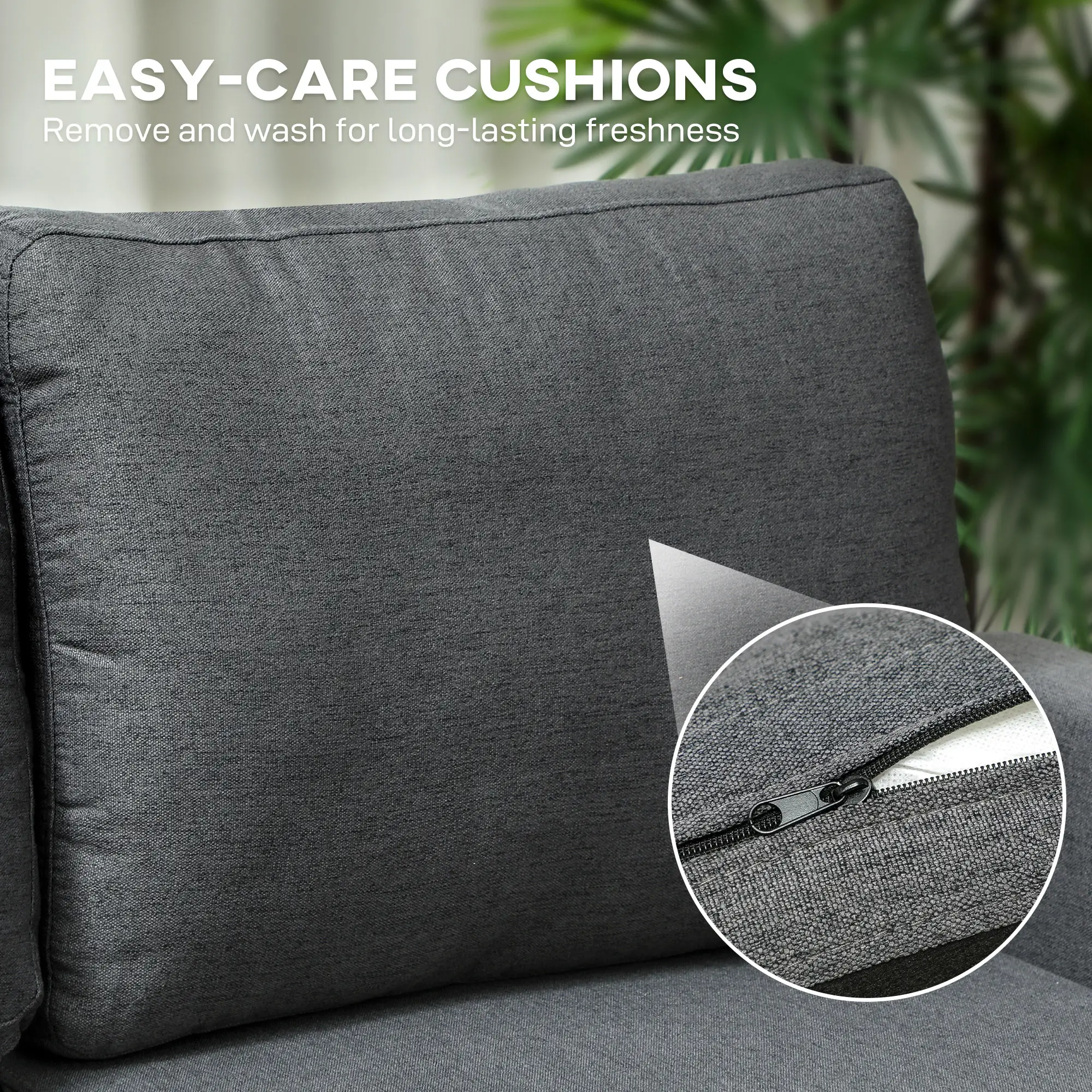 Linen Sofa Bed 197 x 129 x 85cm - Charcoal Grey, Black - 8