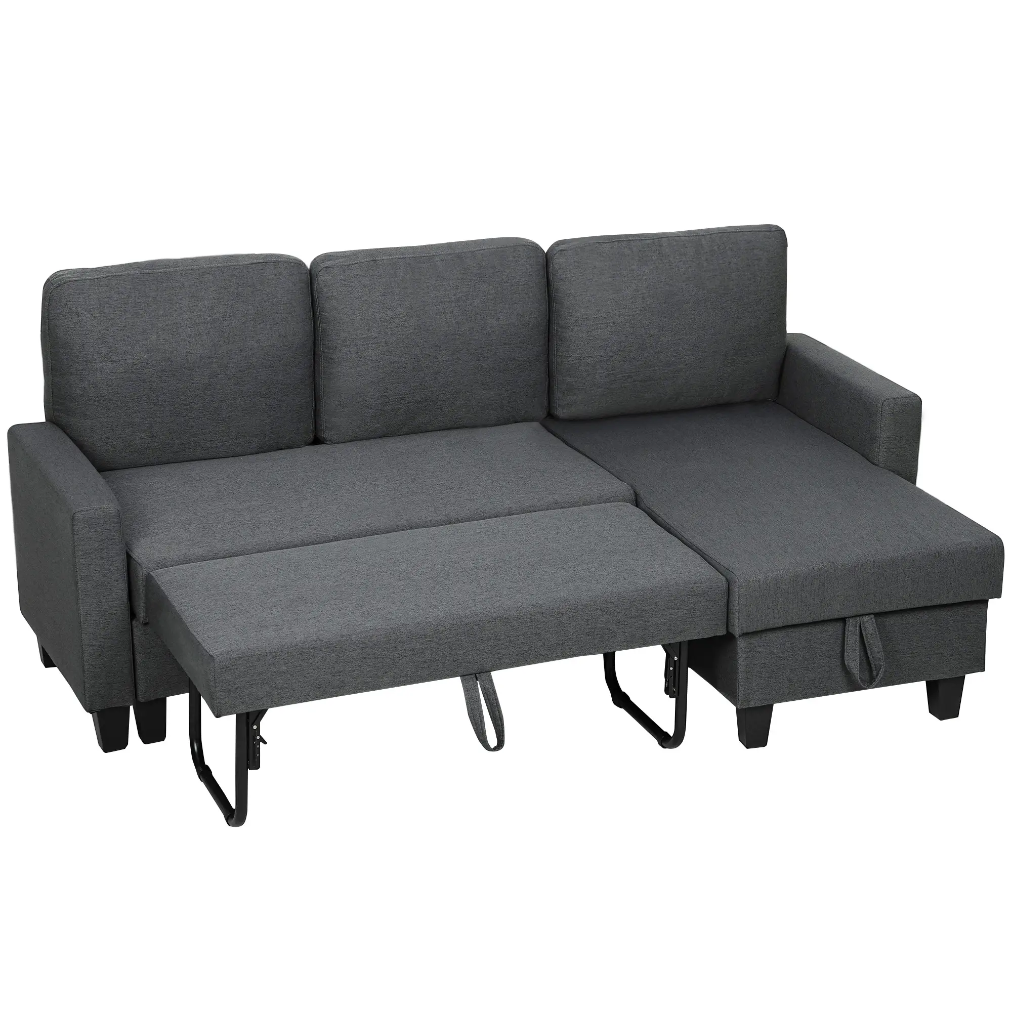 Linen Sofa Bed 197 x 129 x 85cm - Charcoal Grey, Black - 11