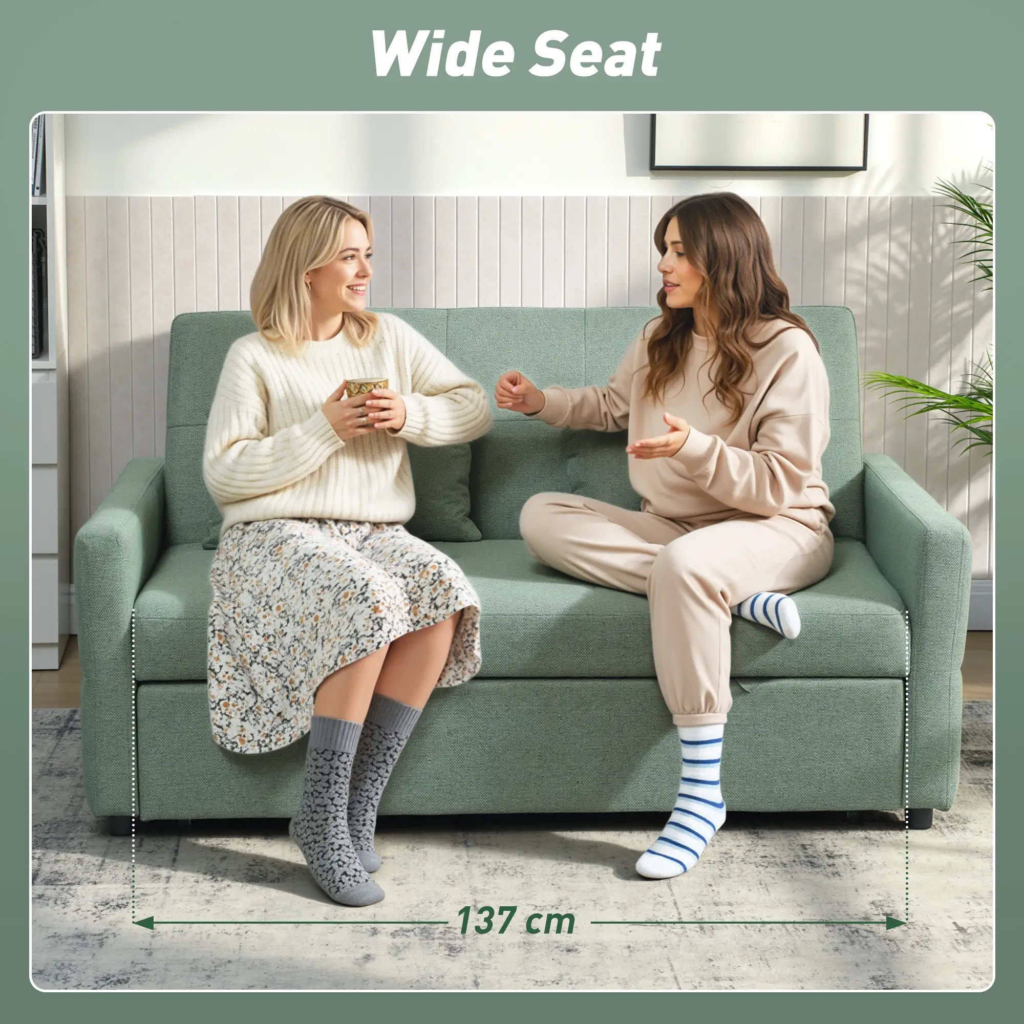 2 Seater Linen Sofa Bed 158 x 85 x 85cm - Light Green - 8