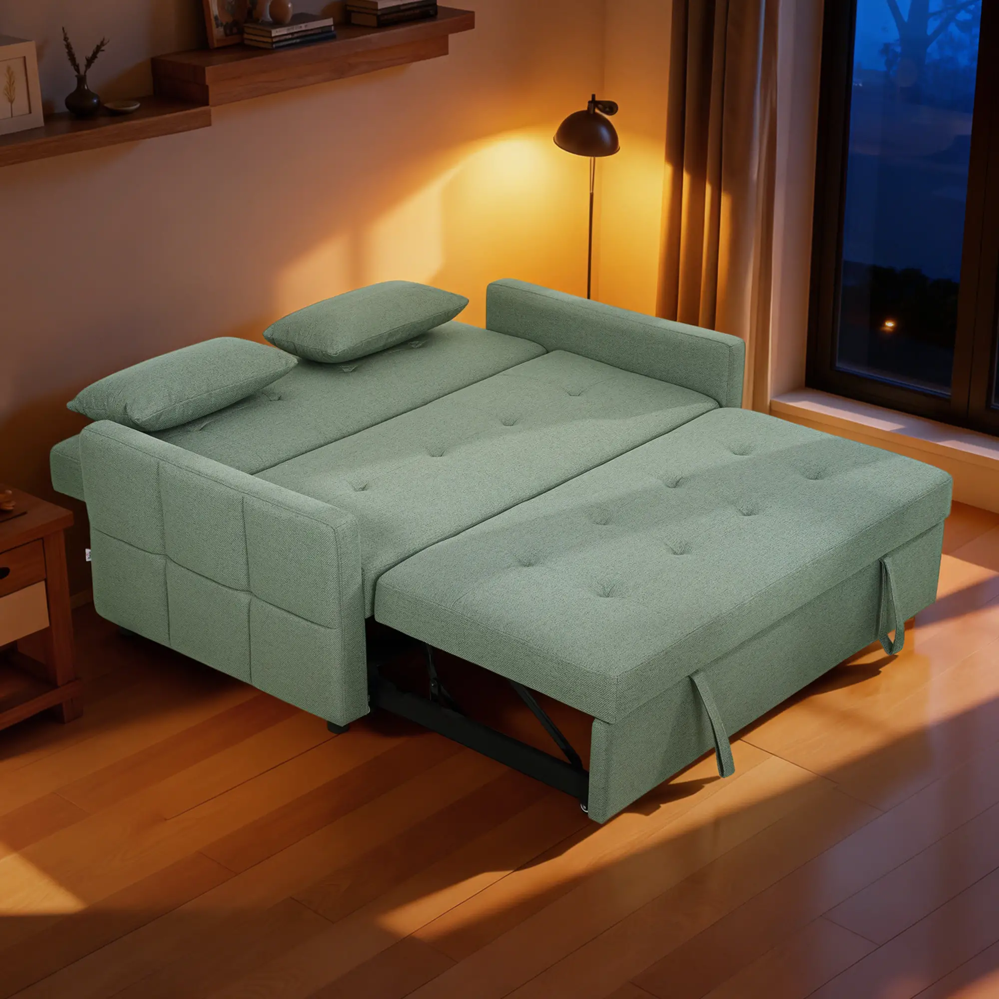 2 Seater Linen Sofa Bed 158 x 85 x 85cm - Light Green - 14