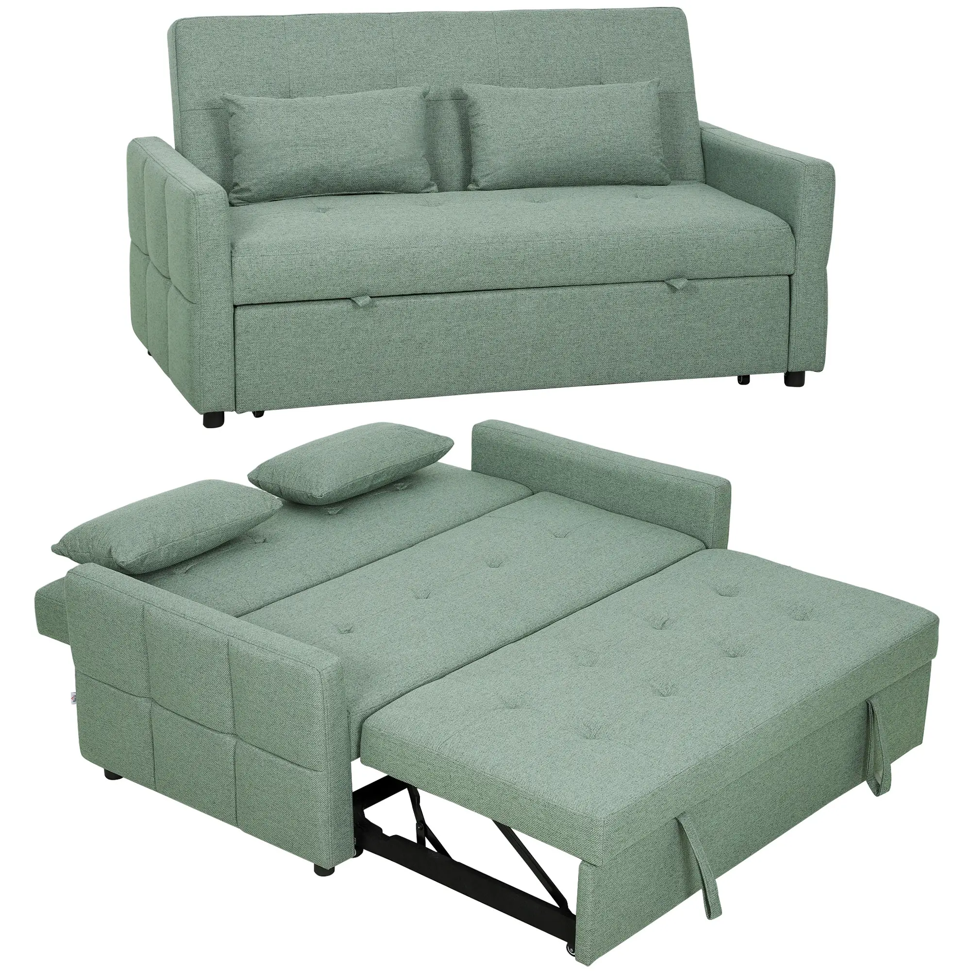 2 Seater Linen Sofa Bed 158 x 85 x 85cm - Light Green - 15