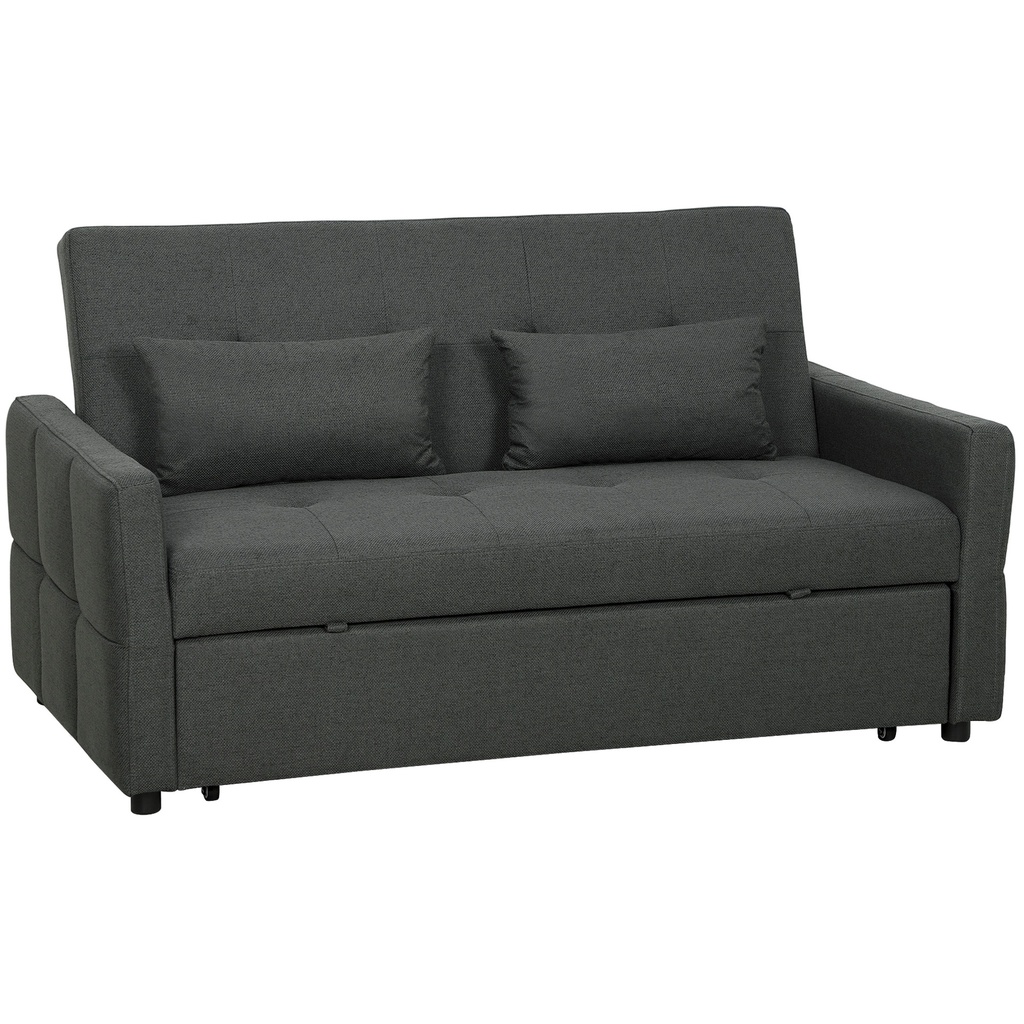 2 Seater Linen Sofa Bed 158 x 85 x 85cm - Charcoal Grey - 1