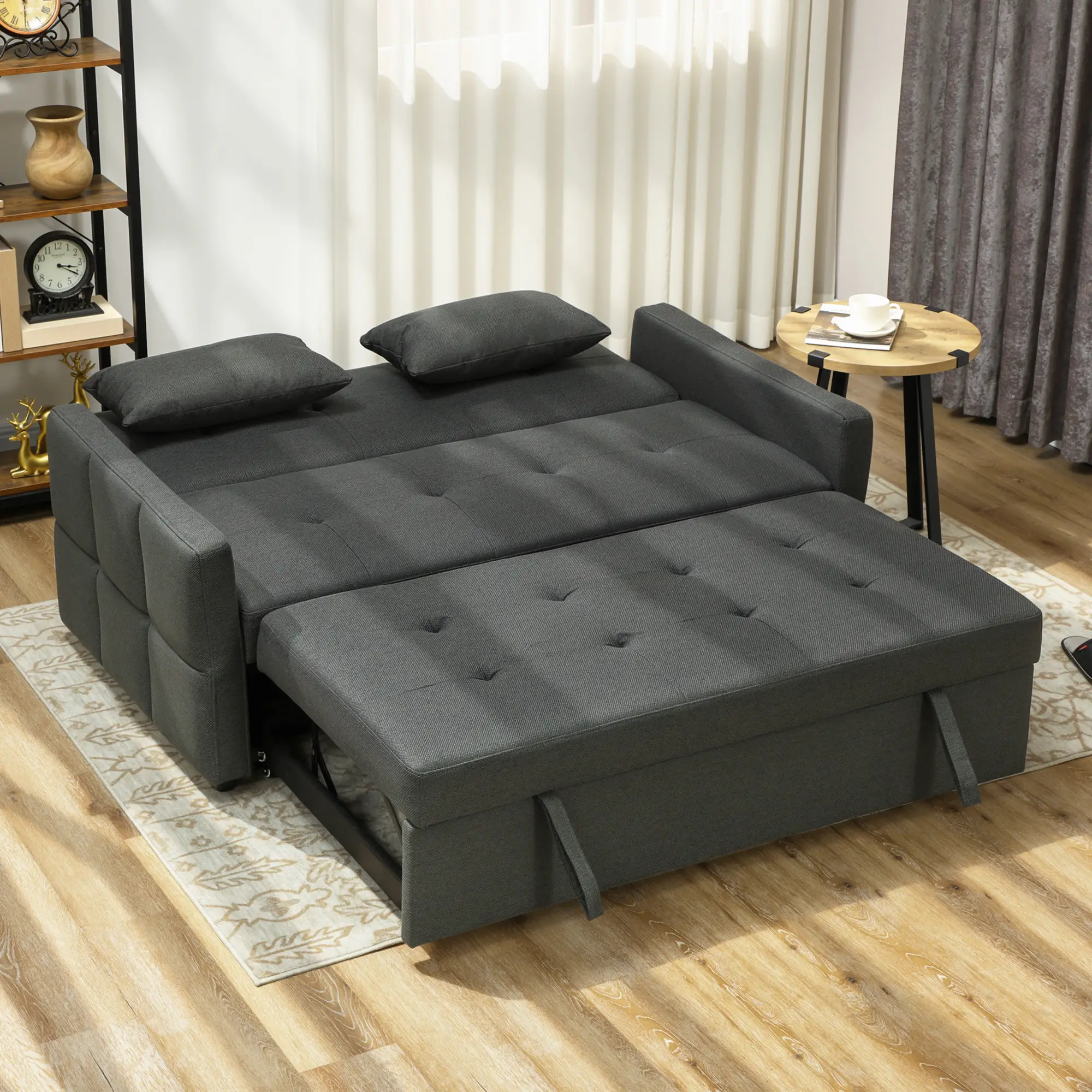 2 Seater Linen Sofa Bed 158 x 85 x 85cm - Charcoal Grey - 14