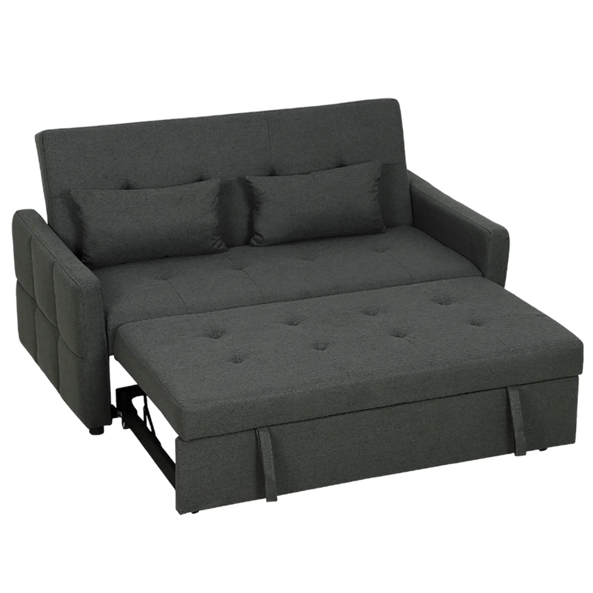 2 Seater Linen Sofa Bed 158 x 85 x 85cm - Charcoal Grey - 15