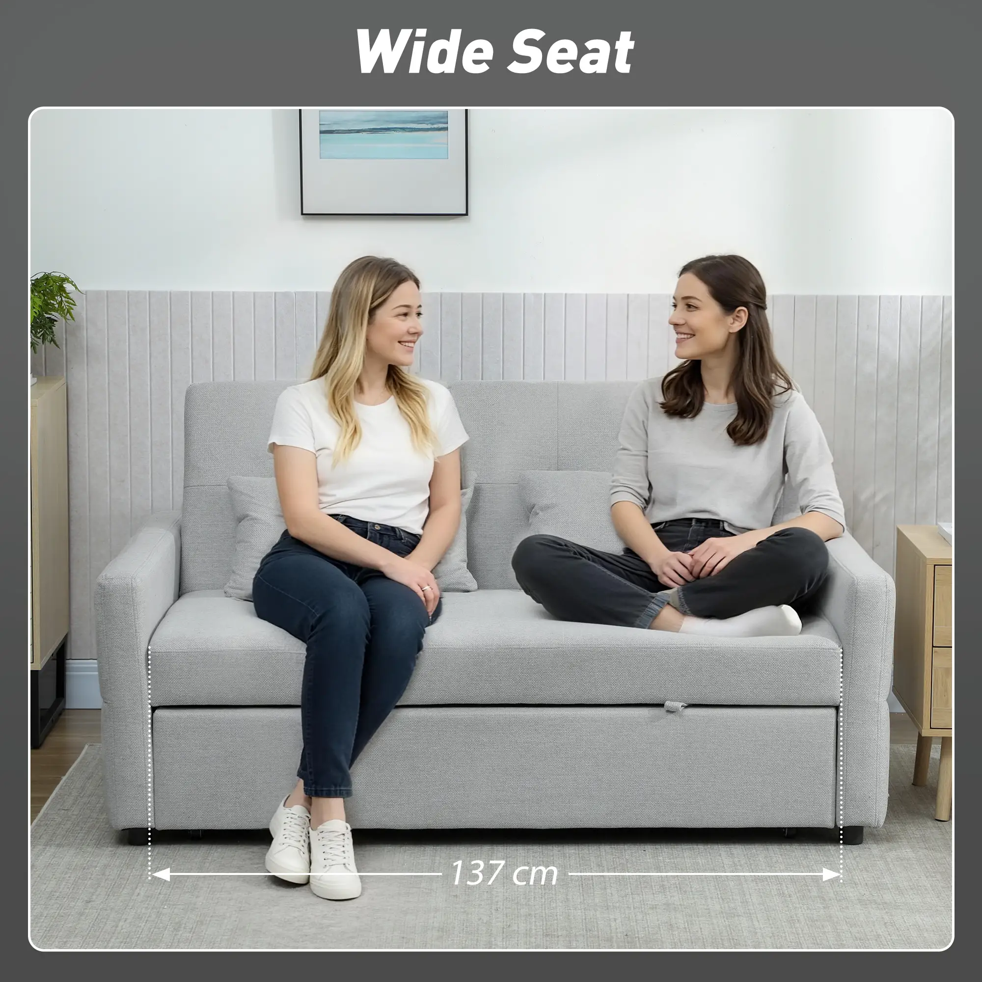 2 Seater Linen Sofa Bed 158 x 85 x 85cm - Light Grey - 7