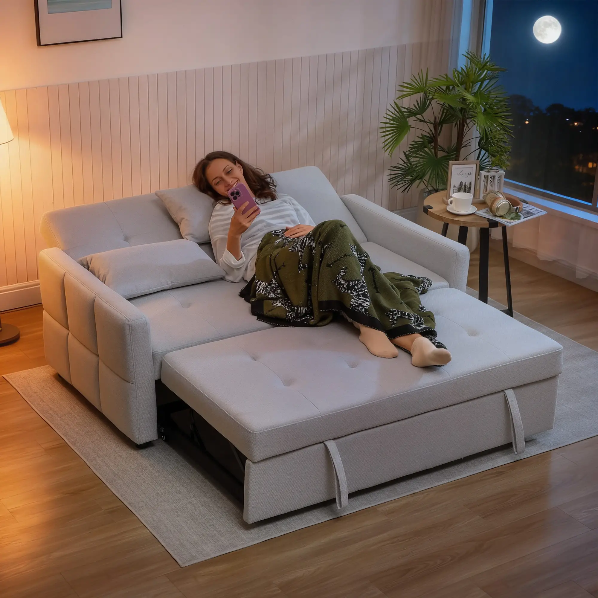 2 Seater Linen Sofa Bed 158 x 85 x 85cm - Light Grey - 8