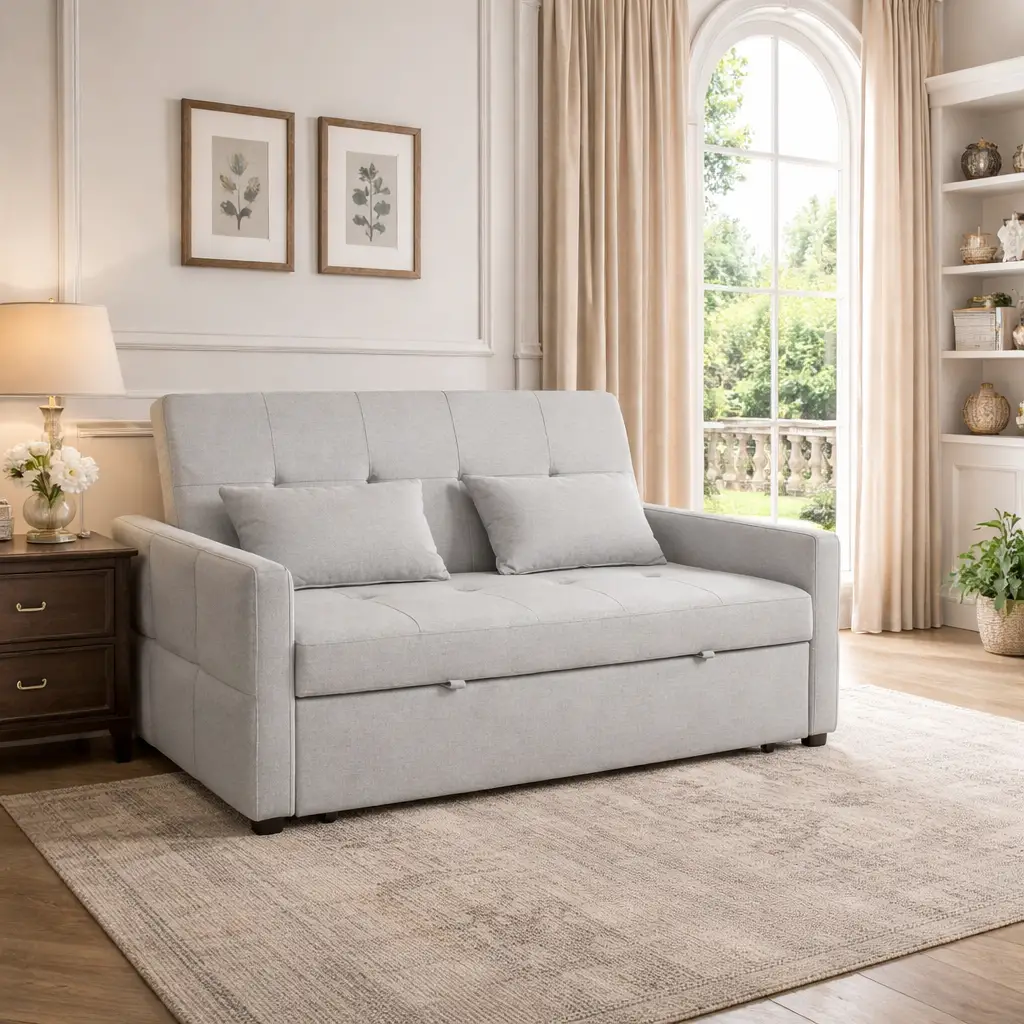 2 Seater Linen Sofa Bed 158 x 85 x 85cm - Light Grey - 14