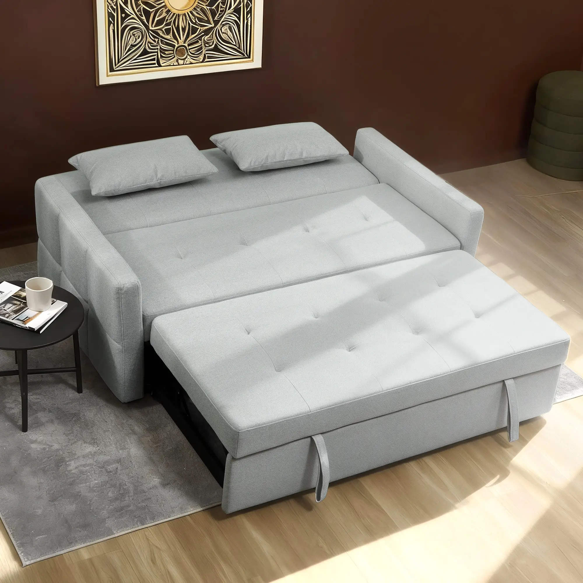 2 Seater Linen Sofa Bed 158 x 85 x 85cm - Light Grey - 16