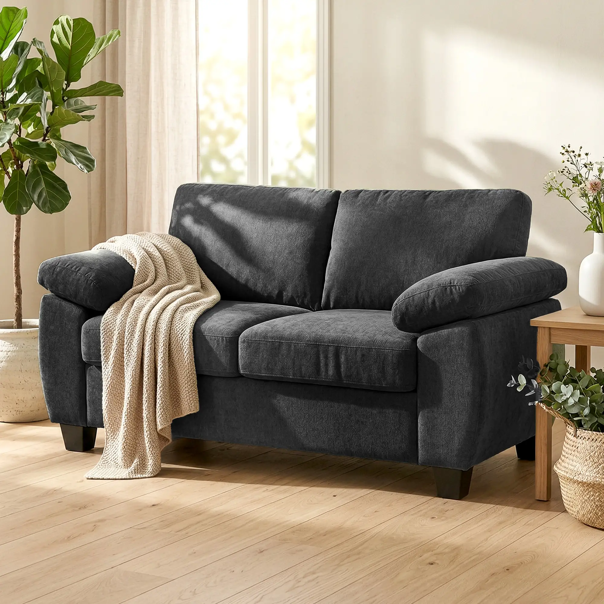 2 Seater Chenille Sofa 156 x 77 x 81cm, Dark Grey - Dark Grey - 10