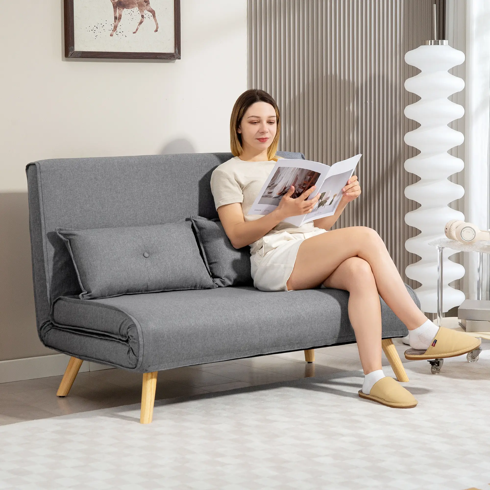 Linen Sofa Bed 120 x 75 x 87cm - Grey - 2