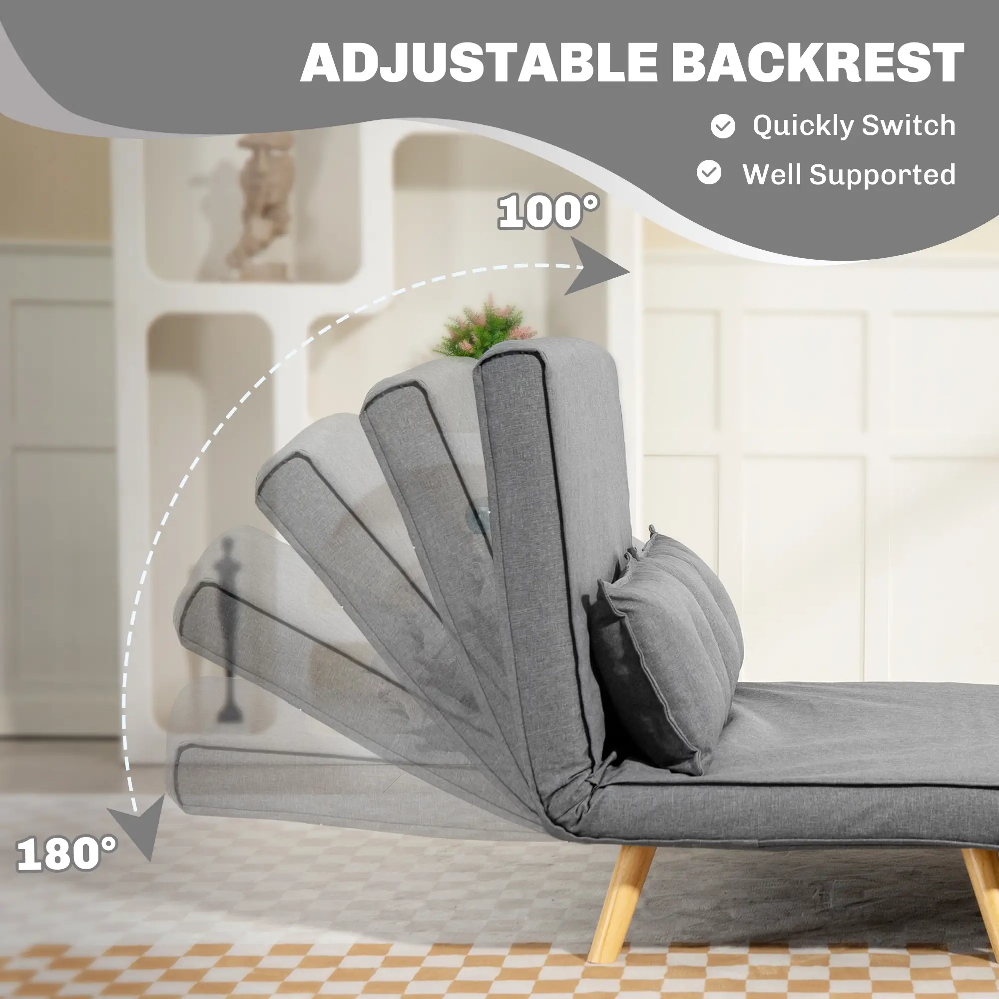 Linen Sofa Bed 120 x 75 x 87cm - Grey - 5