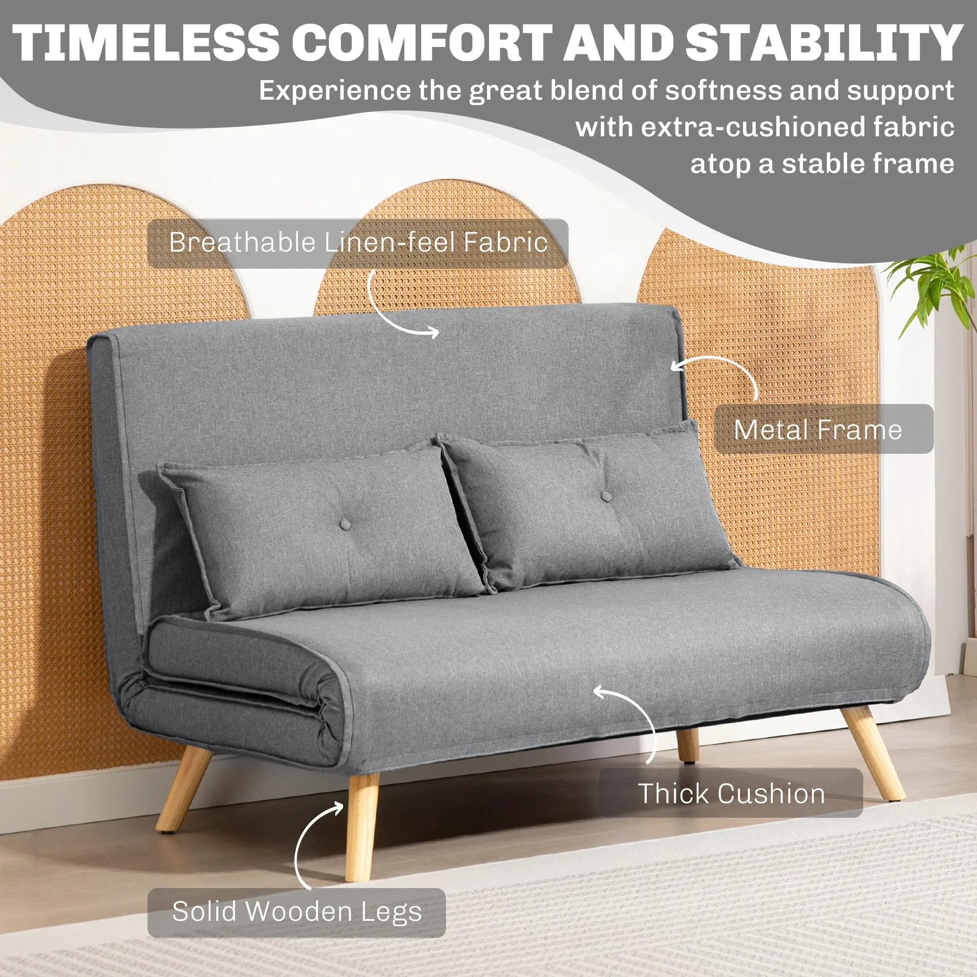 Linen Sofa Bed 120 x 75 x 87cm - Grey - 6