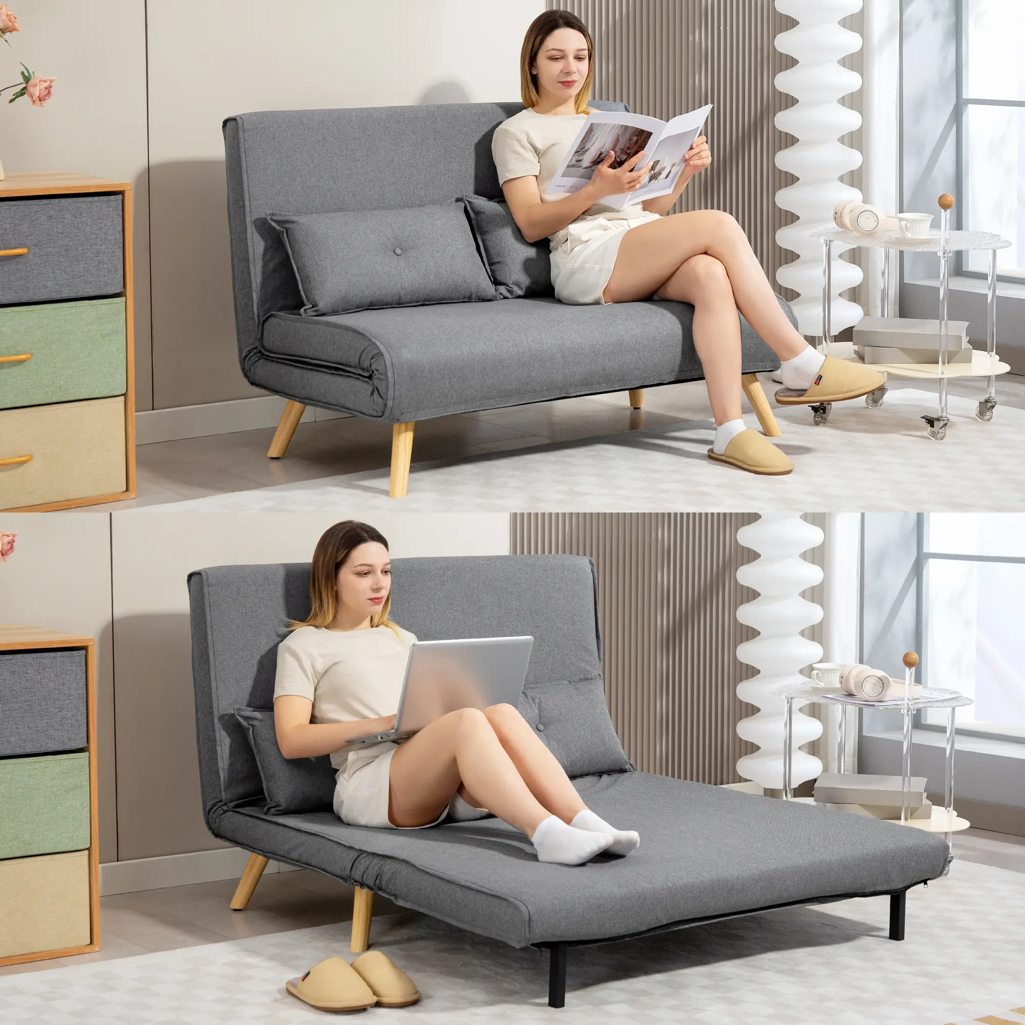Linen Sofa Bed 120 x 75 x 87cm - Grey - 8
