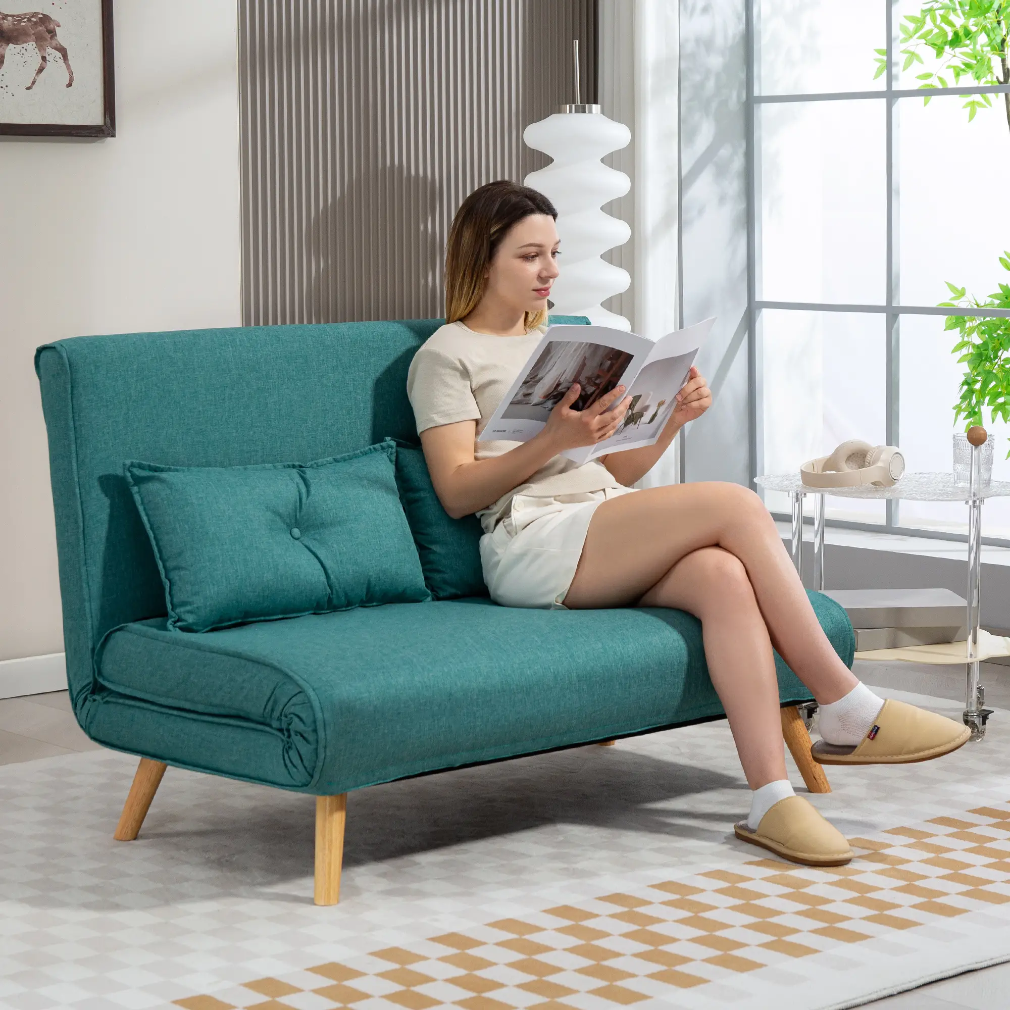 Linen Sofa Bed 120 x 75 x 87cm - Green - 2