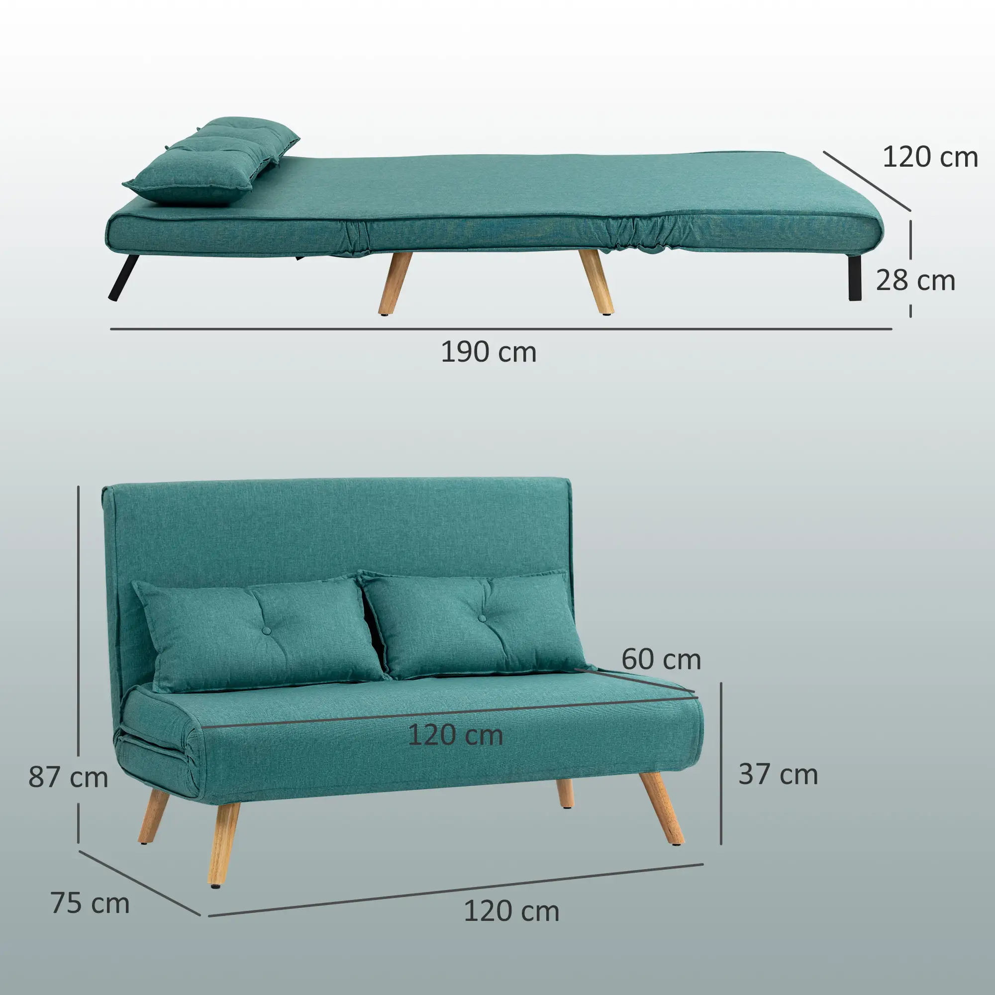 Linen Sofa Bed 120 x 75 x 87cm - Green - 3