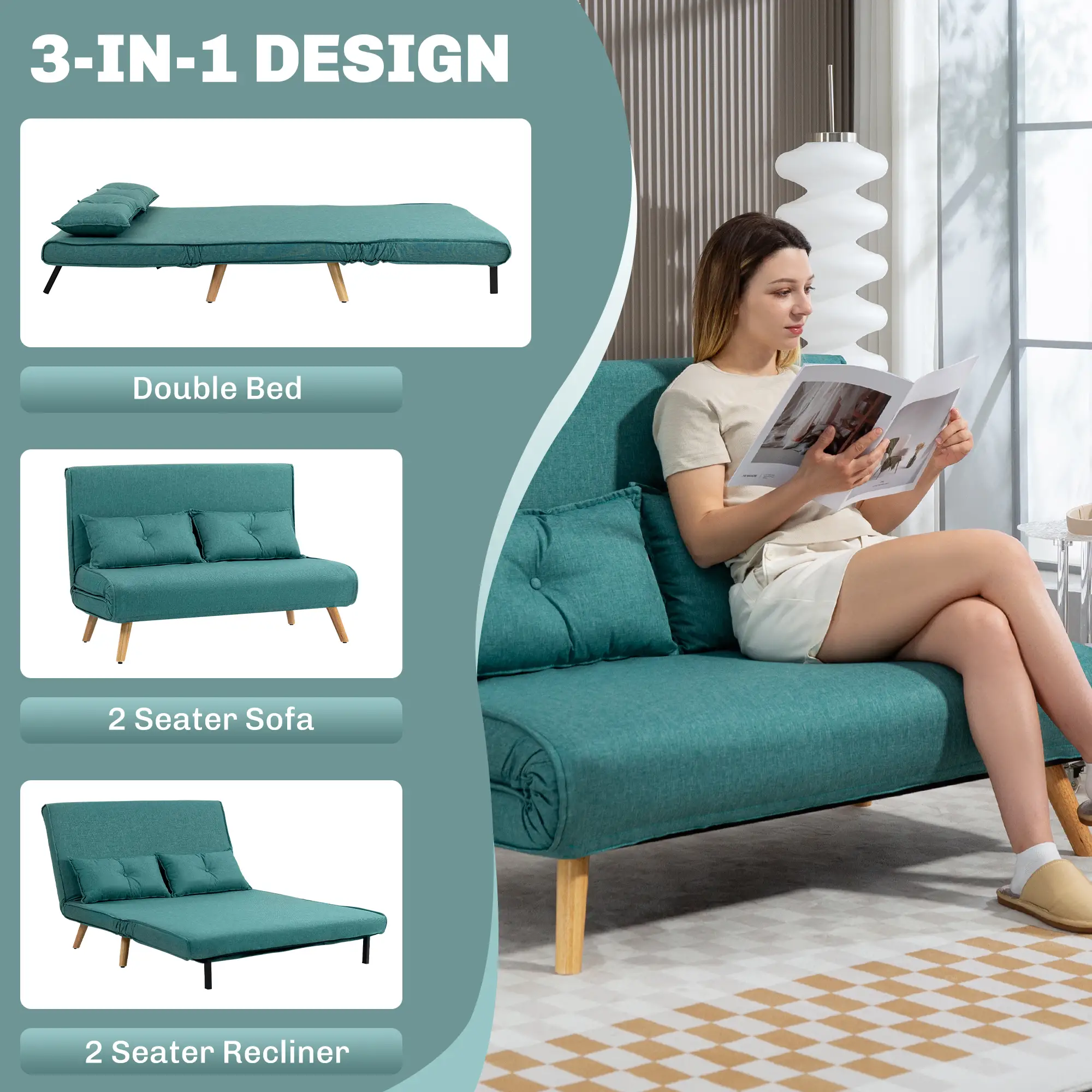 Linen Sofa Bed 120 x 75 x 87cm - Green - 4