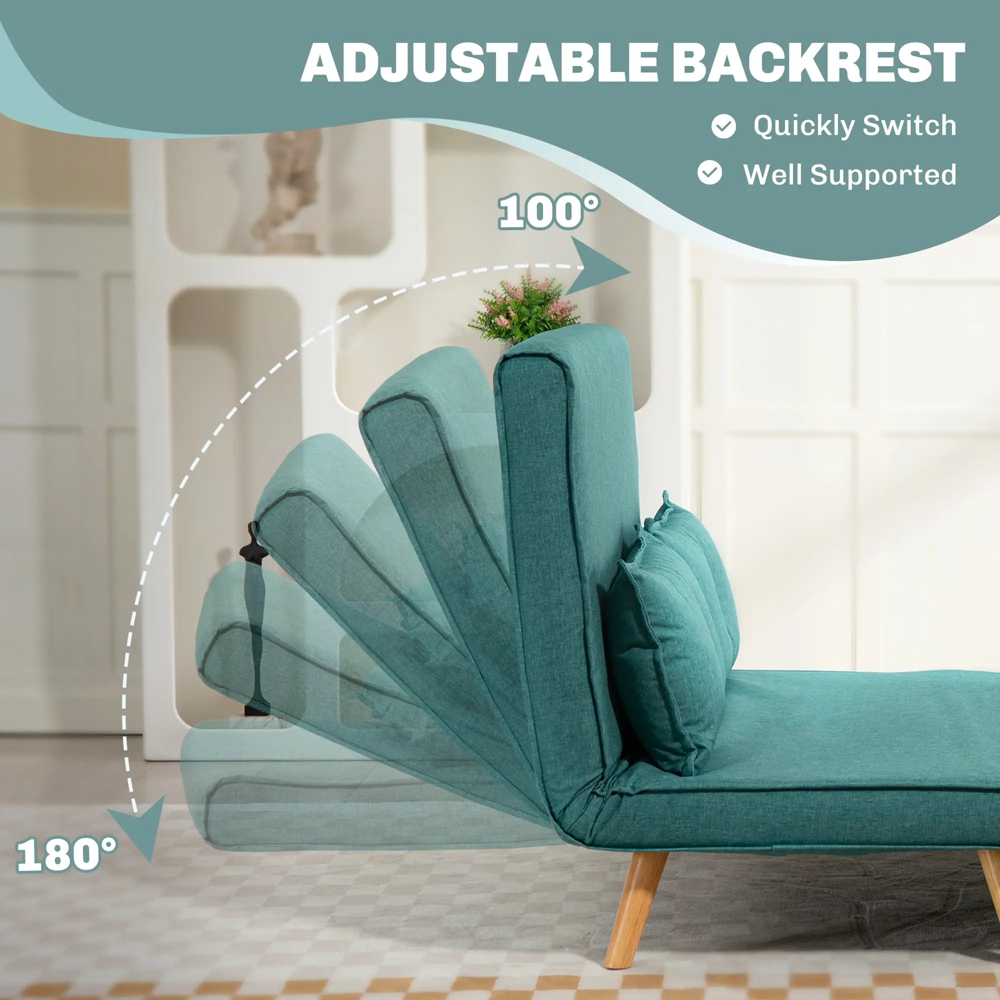 Linen Sofa Bed 120 x 75 x 87cm - Green - 5