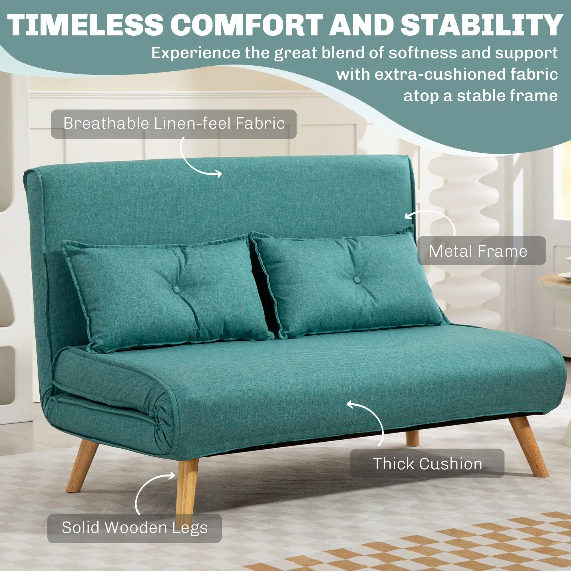 Linen Sofa Bed 120 x 75 x 87cm - Green - 6