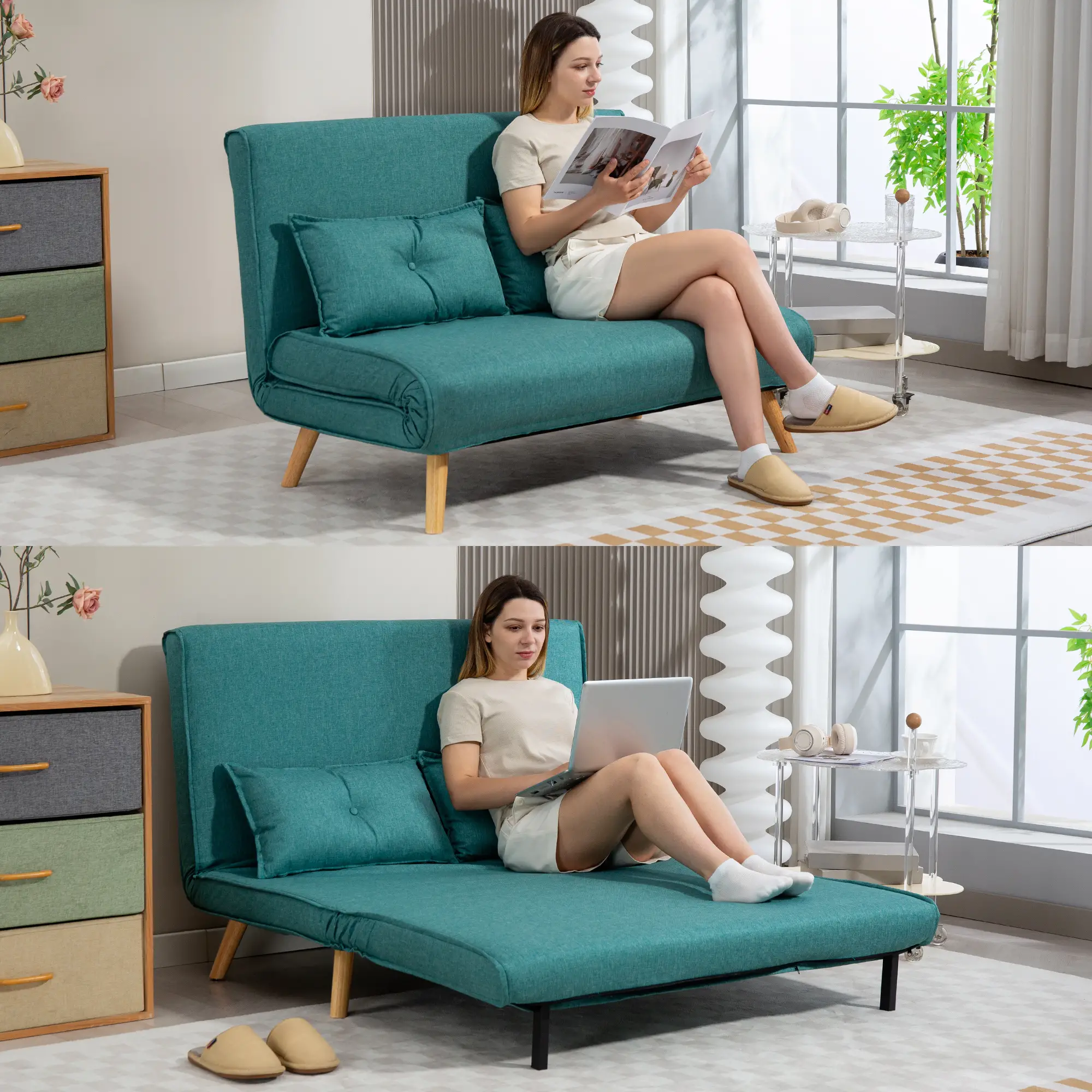 Linen Sofa Bed 120 x 75 x 87cm - Green - 8