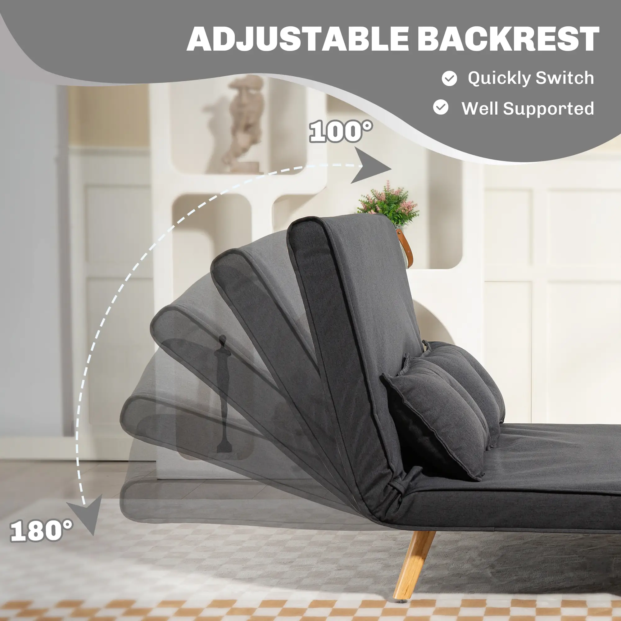 Linen Sofa Bed 120 x 75 x 87cm - Charcoal Grey - 5