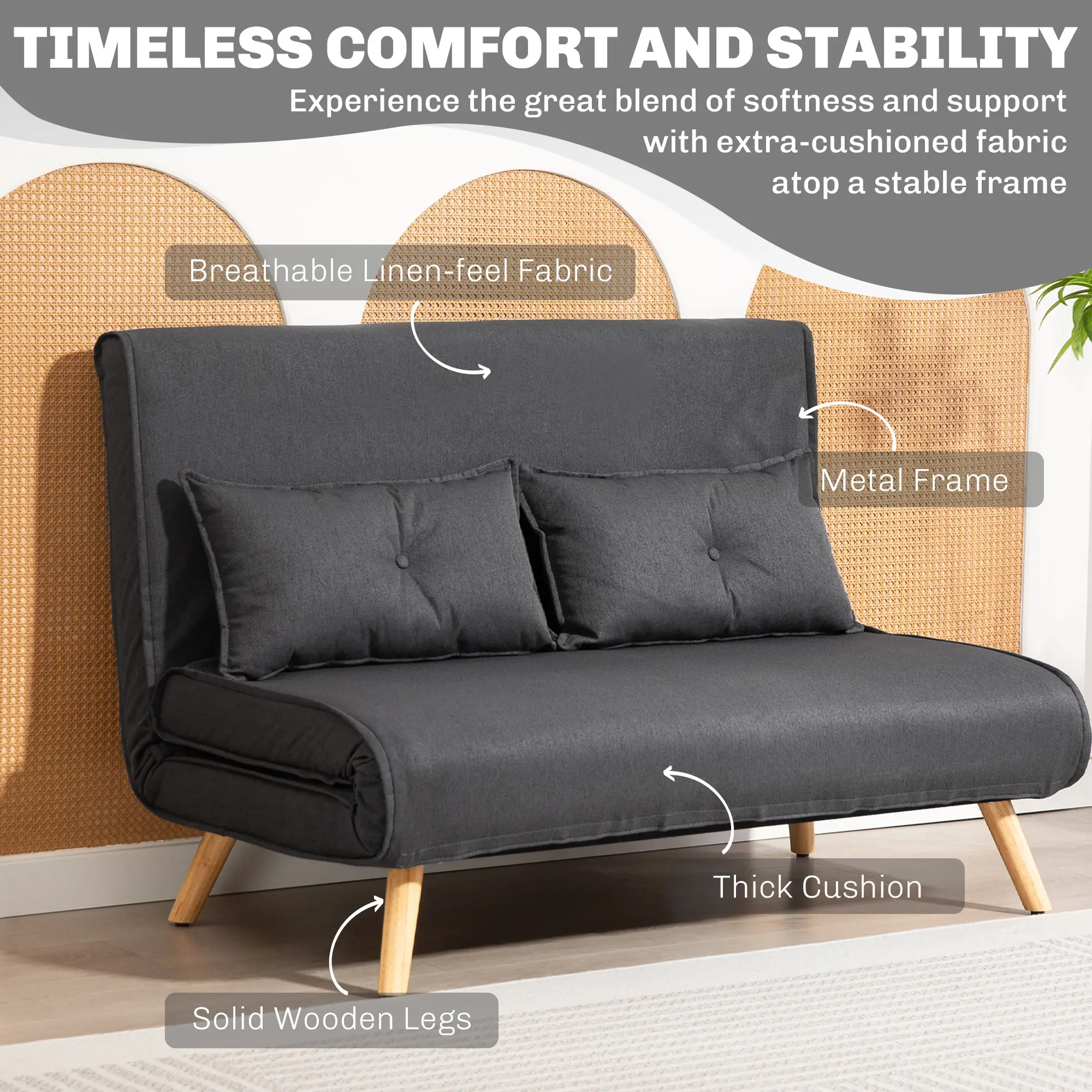 Linen Sofa Bed 120 x 75 x 87cm - Charcoal Grey - 6