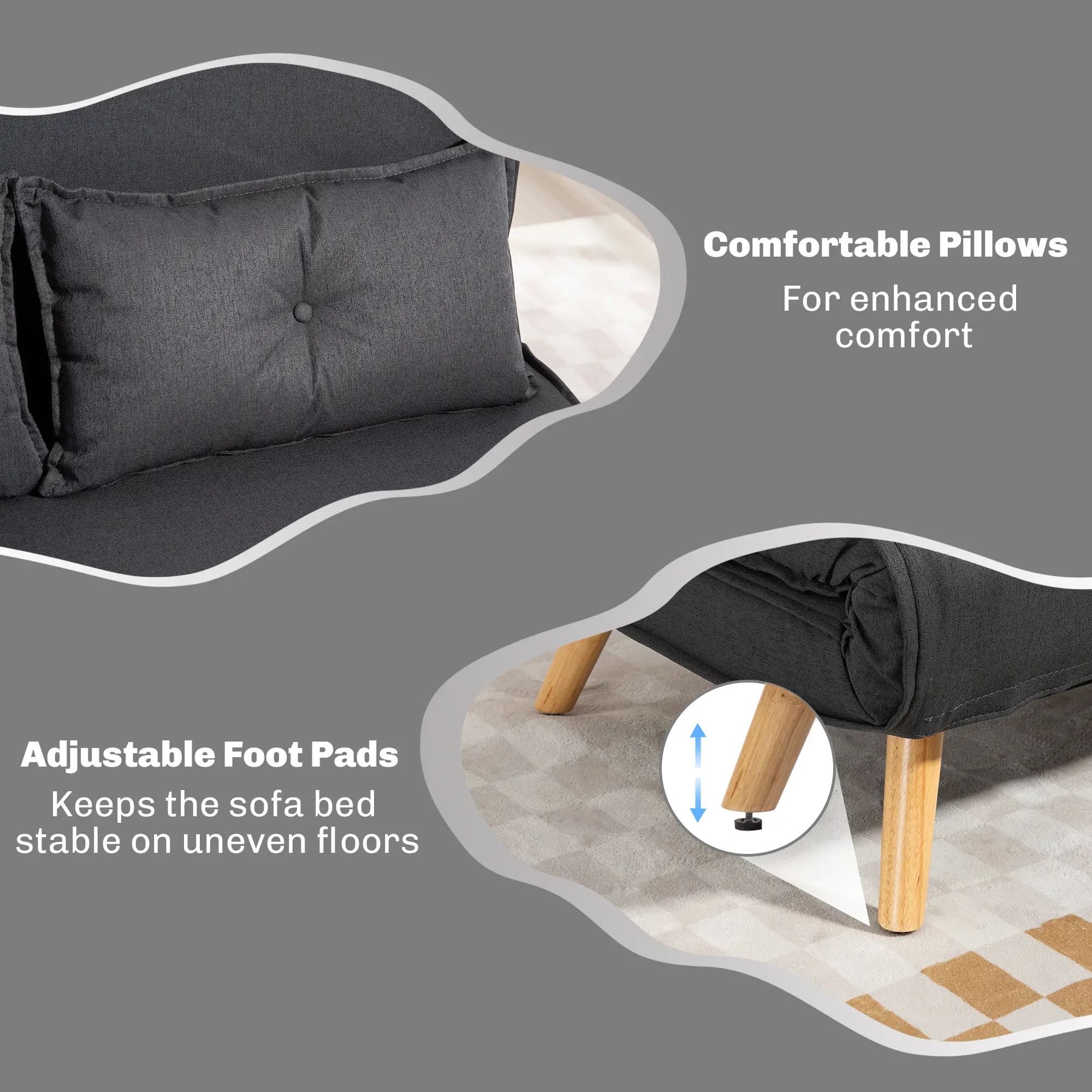Linen Sofa Bed 120 x 75 x 87cm - Charcoal Grey - 7