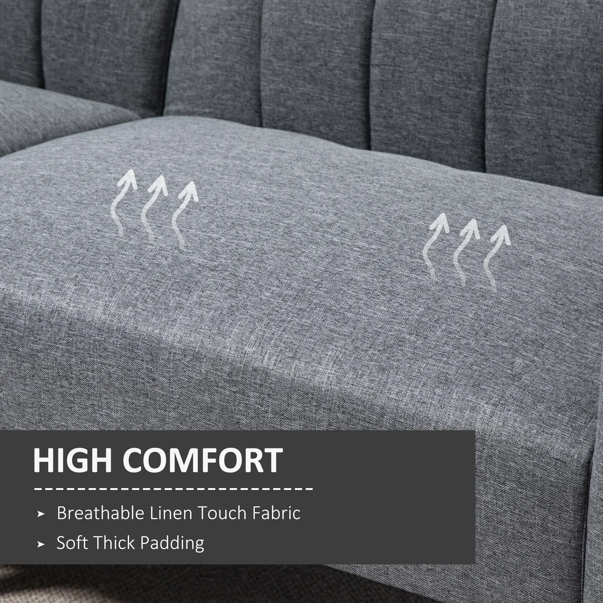 3 Seater Linen Sofa Bed 173 x 75 x 73cm, Grey - Grey - 4