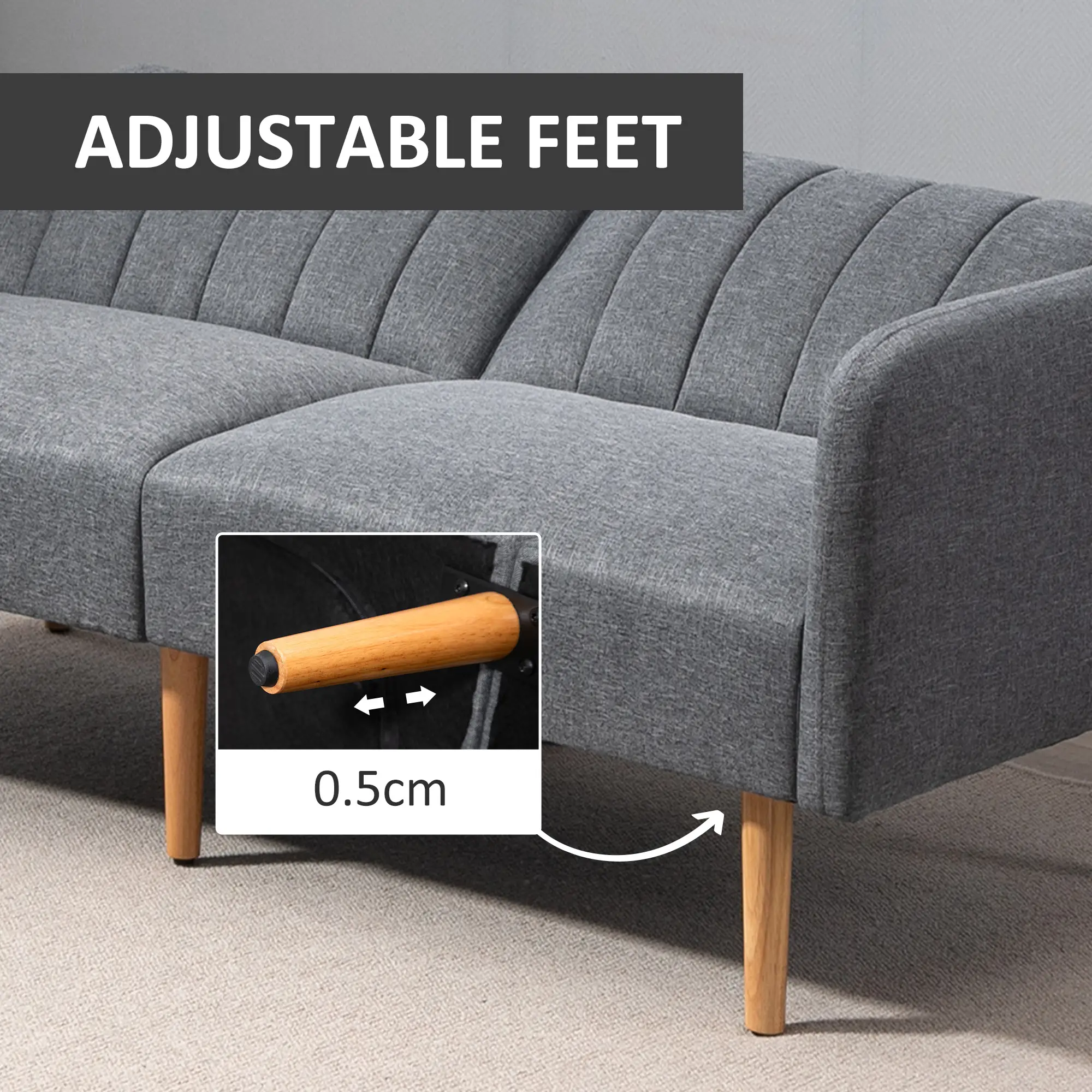 3 Seater Linen Sofa Bed 173 x 75 x 73cm, Grey - Grey - 6