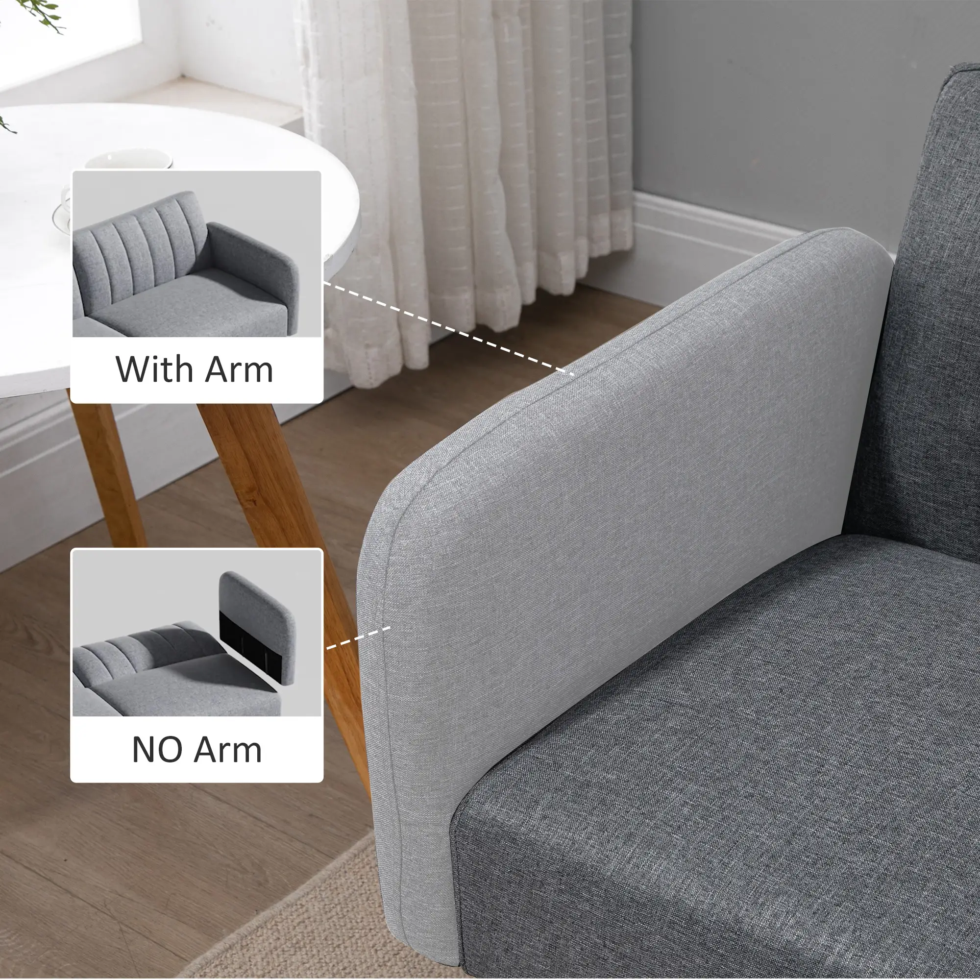 3 Seater Linen Sofa Bed 173 x 75 x 73cm, Grey - Grey - 7