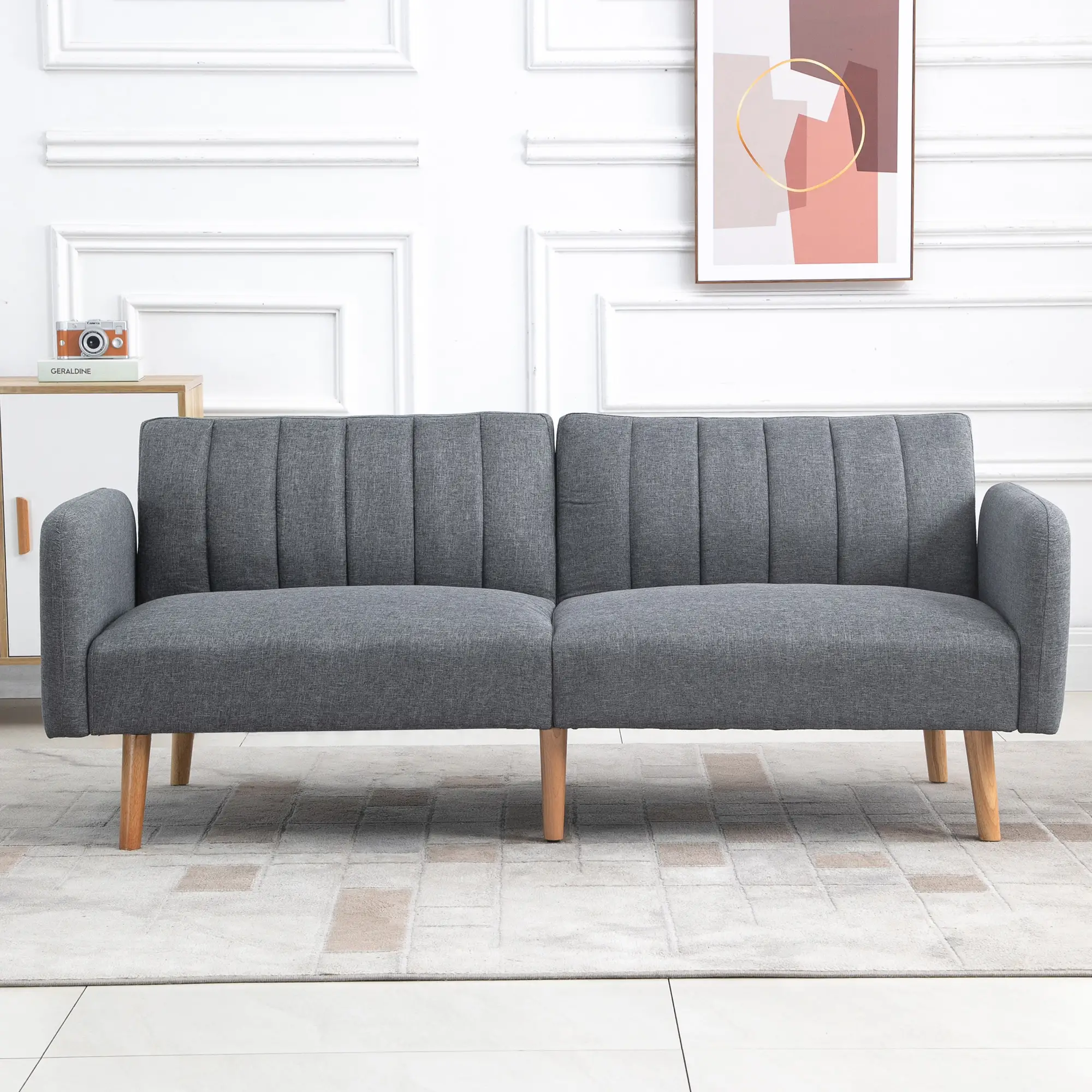 3 Seater Linen Sofa Bed 173 x 75 x 73cm, Grey - Grey - 11